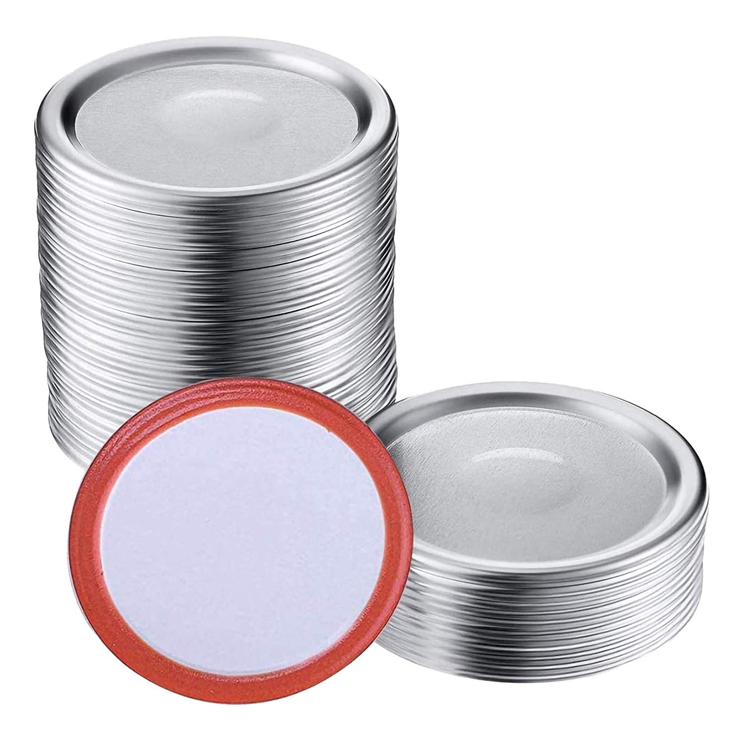 CTRLZS 100 Pcs Wide Mouth 86 MM Jar Canning Lids, Reusable Leak Proof Split-Type Silver Lids with Silicone Seals Rings