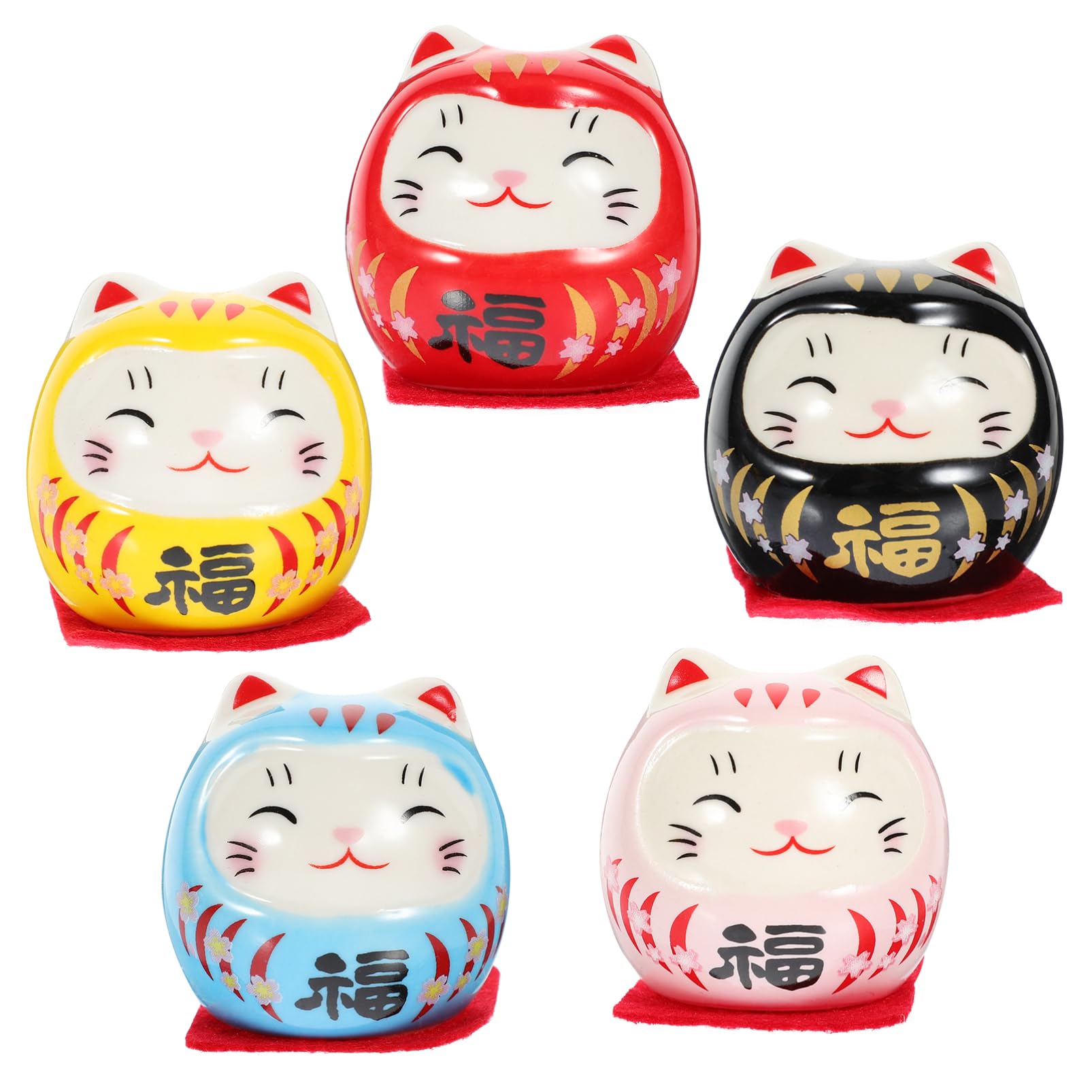 SEWACC 5Pcs Muñeca Daruma Japonesa Tradicional Mini Figura De Daruma De Cerámica Japón Original Buena Suerte Muñeca Daruma Miniatura Estatua De Daruma Feng Shui Decoración