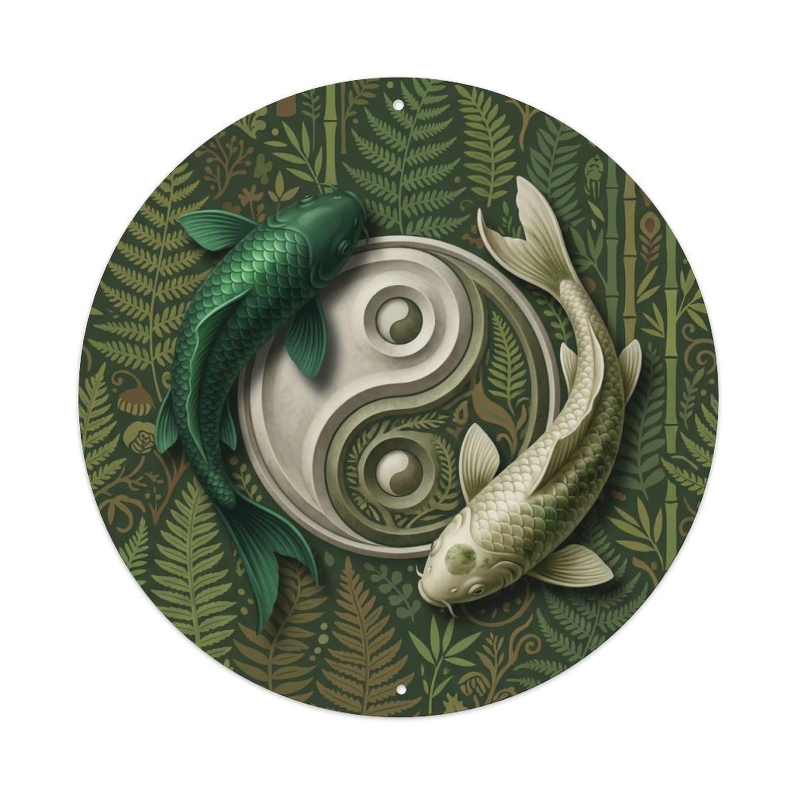 Tai Chi Koi Fish Emerald Forest Green Woodland Nature Metal Tin Sign