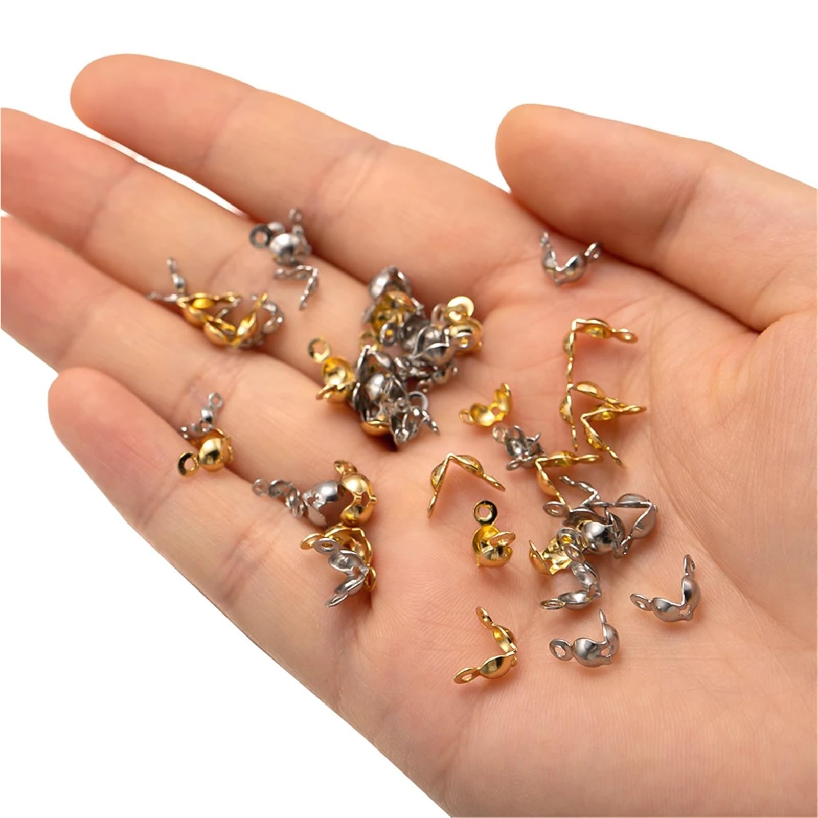 Quetschabdeckungen für Schmuckherstellung, 3000 Stück, goldfarben, Edelstahl, Quetschendspitzen, Knotenabdeckungen, Klappperlen für selbstgemachte Armbänder, Halsketten (A Gold 1,5 mm)