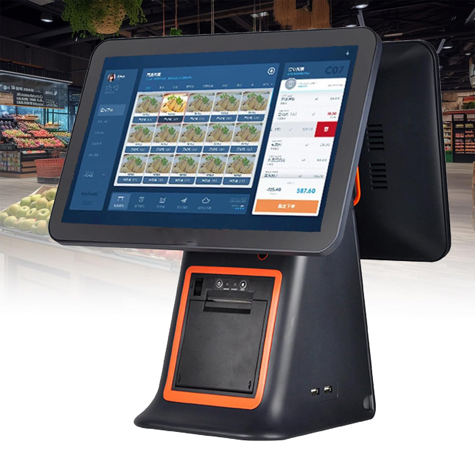 Système de Caisse enregistreuse, Grand écran de 15,6 Pouces pour Les Petites Entreprises, caissier de Menu Professionnel en Magasin, supermarché, Restaurant, Bar, Double écran 15,6'',Black