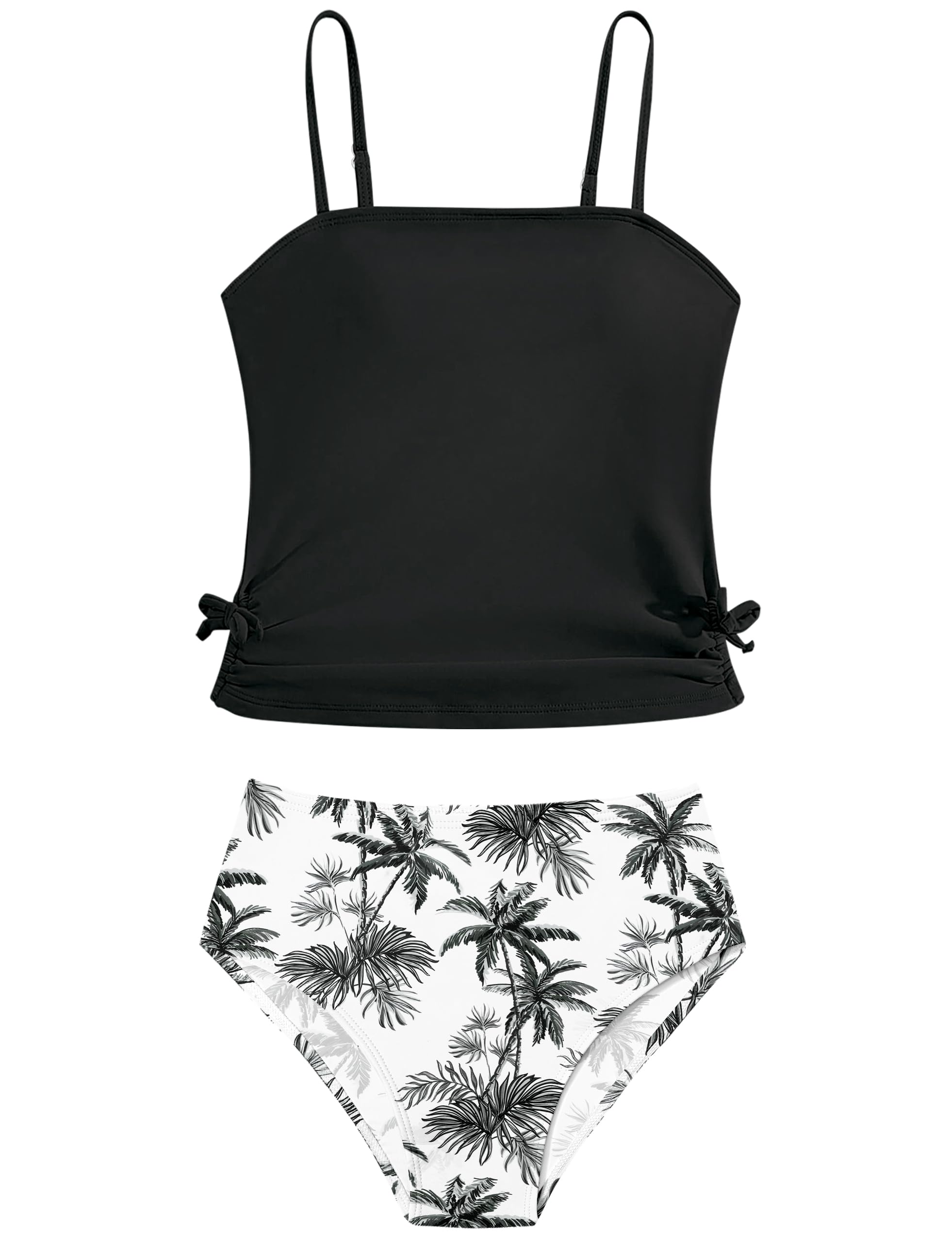 Girls Tankini Swimsuits Two Piece Bathing Suit Drawstring Swimwear Set for Girls 7-14 Years