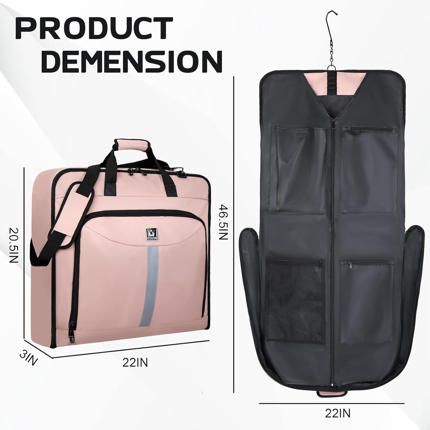 Garment Bags for Travel,46.5'' Waterproof Carry on Garment Bag for Hanging Clothes,Foldable Suit Bag for Travel Business - Image 4