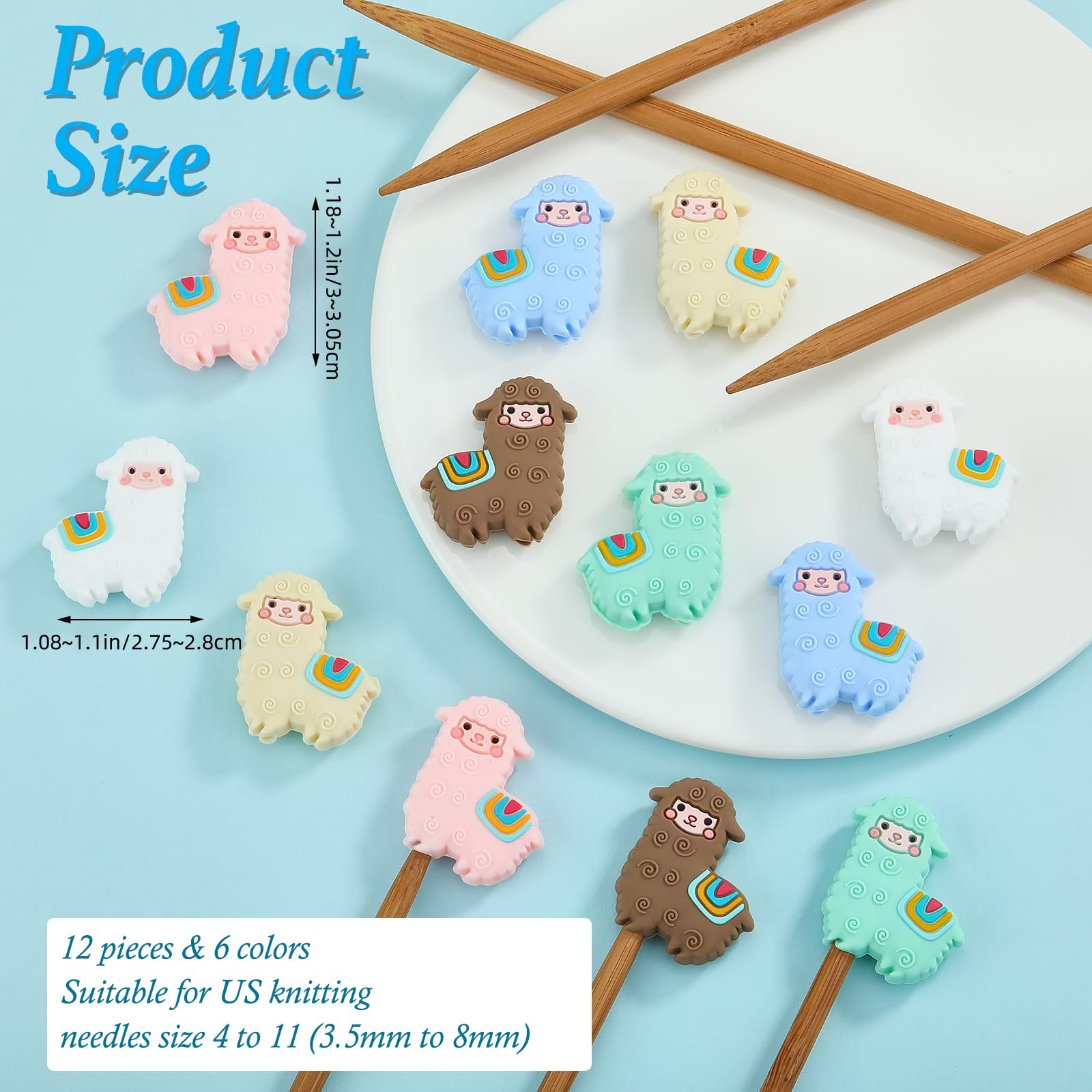 BEEFLYING 12 pcs Knitting Needle Caps Cute Alpaca Knitting Needle Stoppers Silicone Knitting Accessories fit Sizes 2.5-6 mm Needles for Knitting Craft DIY Art and Sewing - Image 2