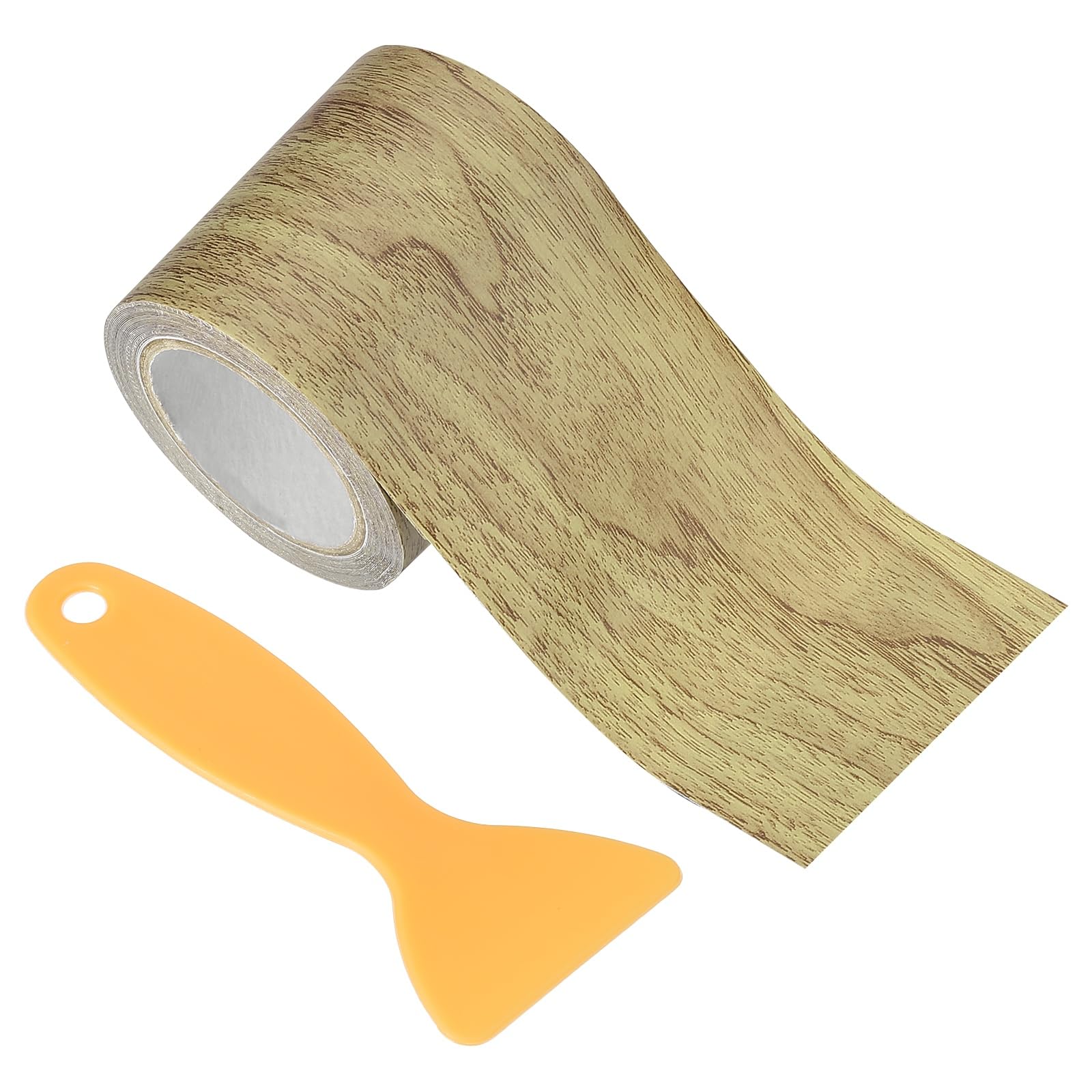 PATIKIL Wood Grain Repair Tape 5.7cm x 4.57m, Self Adhesive Realistic Textured Repair Tape Patch with Scraper for Floor Door Table Cabinets Desk, Brown