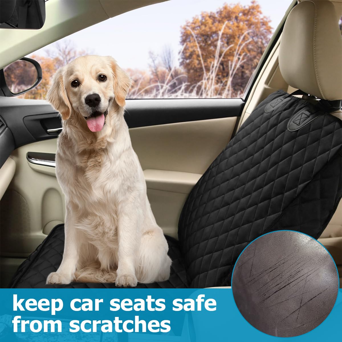 JNNJ Housse De Siège Avant De Voiture pour Chiens, Coussindu Sièged'antiusure des Animaux De Compagniesurvoiture, Résistant Aux Rayures Protecteur pour Animaux, pour Voitures, Camions(Noir)