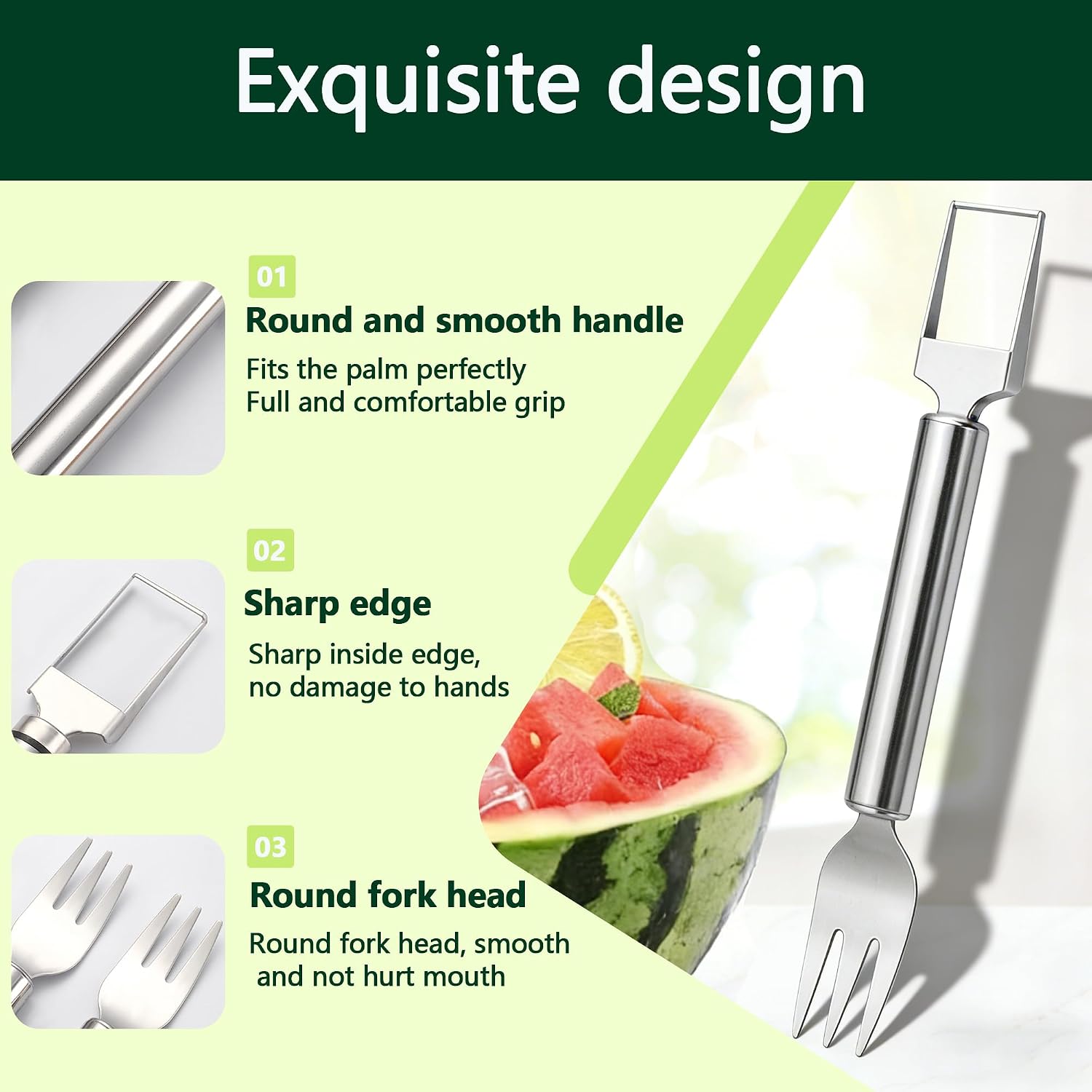 Watermelon Cutter, 2-in-1 Stainless Steel Fruit Cutter, Dual Head Watermelon Fork Slicer Tool, Summer Fruit Cutting Kitchen Gadget for Home(1PACK)