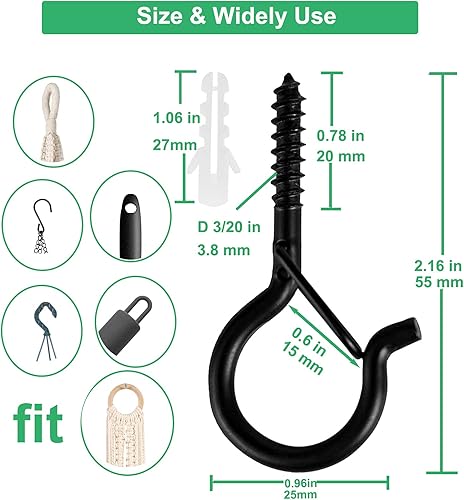 Miniatura 7 de Paquete de 30 ganchos de rosca para cadena de luces al aire libre, ganchos de luz para exteriores con hebilla de seguridad, ganchos de techo