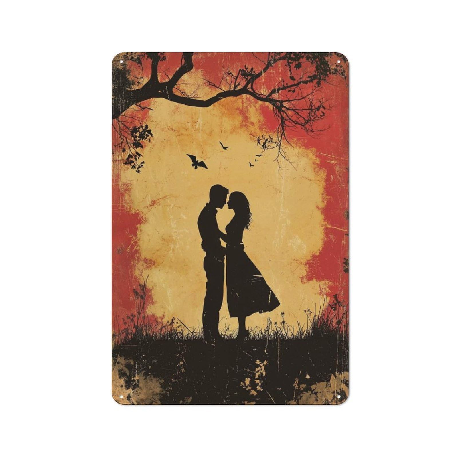 Junmoney Style-21 Silhouette Couple Sunset Rustic Metal Sign 30X20cm For Garden Room Or Summerhouse, For Themed Interiors In Garden Rooms And Summerhouses