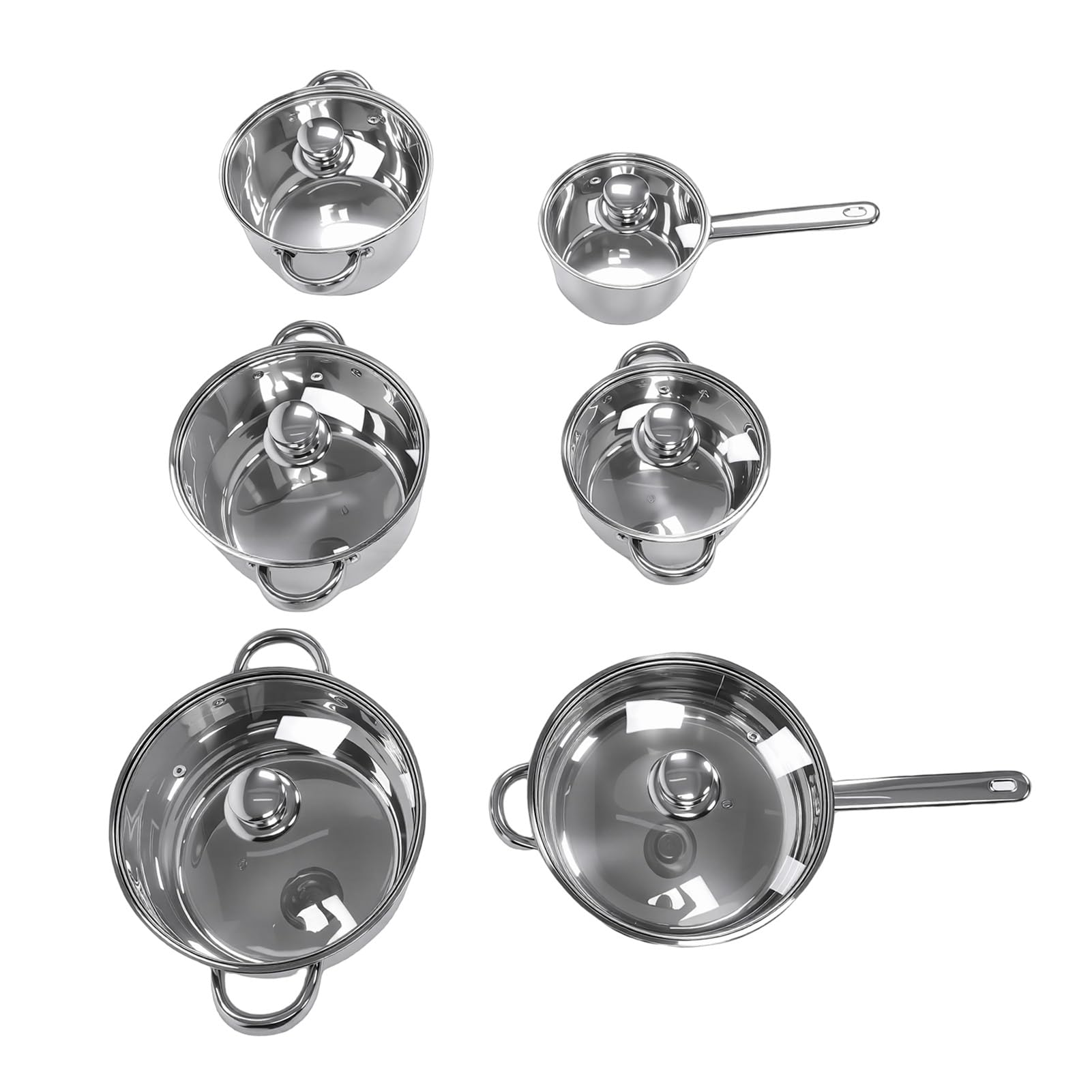 Set di Pentole in Acciaio Inossidabile, Design Ergonomico, Pentole e Padelle, Set da da 15 Pezzi per Chef Casalinghi