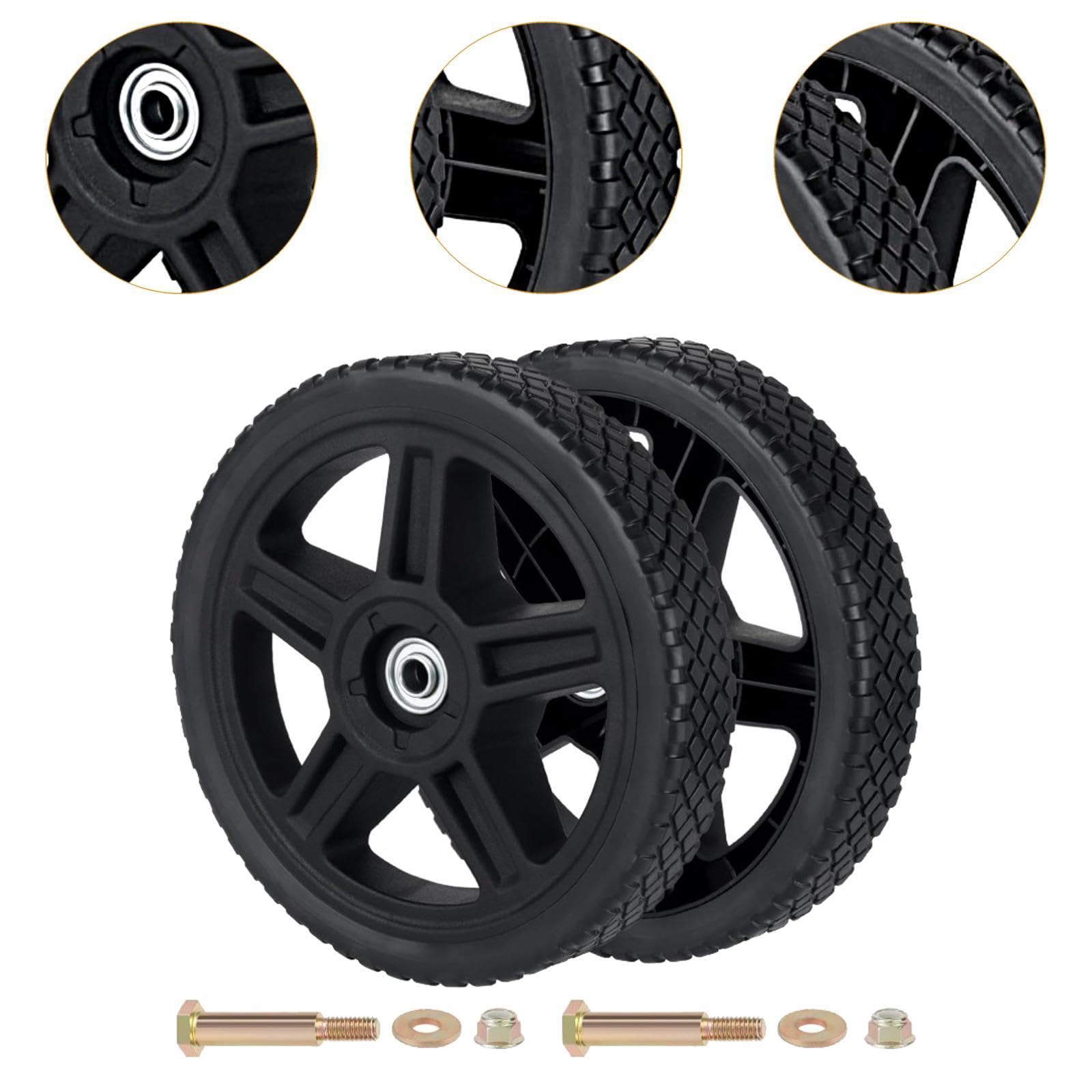2 Piezas Ruedas Cortacésped Push con Accesorios para Carretillas Generadores y Compresores Absorción de Impactos Material PP Adecuado para Taller, 12inch 30.5x4.5cm