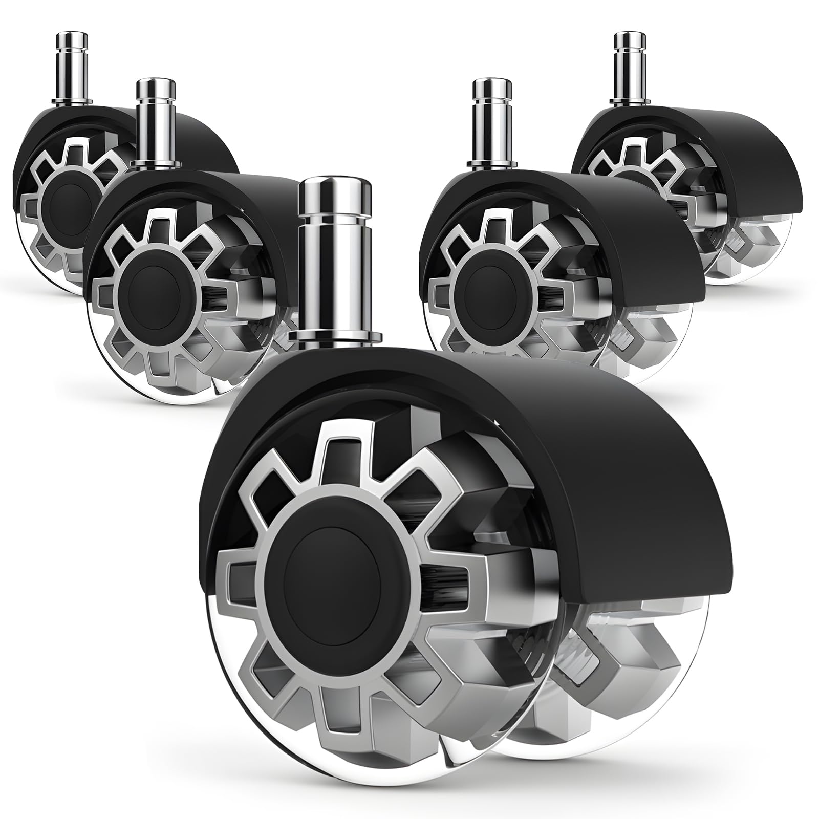 Office Chair Wheels Replacement-Heavy Duty Rubber Wheels for Office Chair(2200Lbs)-2''Universal Size Office Chair Casters,Smooth & Safe Rolling for All Floors Including Hardwood and Carpet(Set of 5)