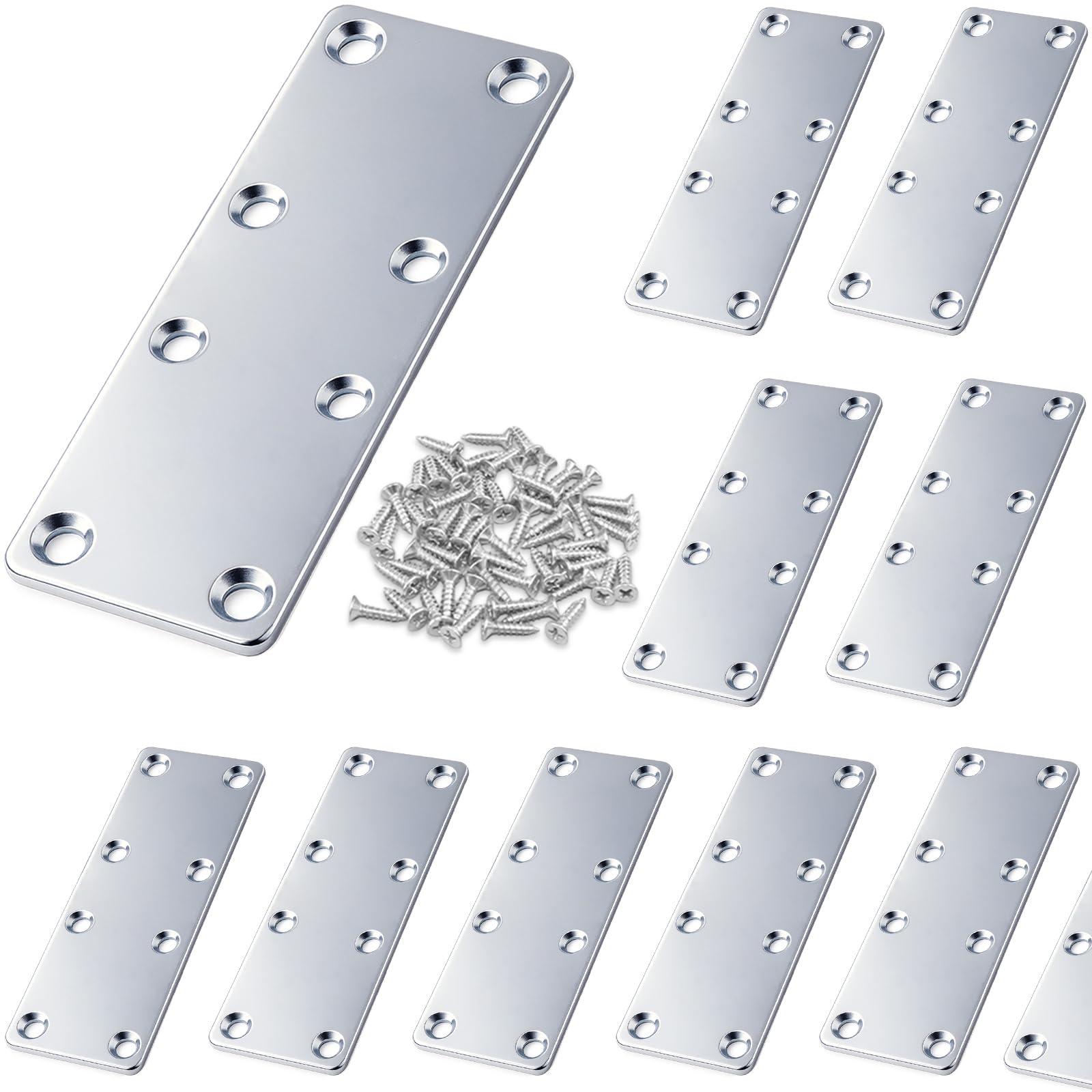 Xyxu Flat Brackets for Wood 10pcs 140 × 50 × 2mm Flat Joining Plates, Sleeper Bracket Heavy Duty