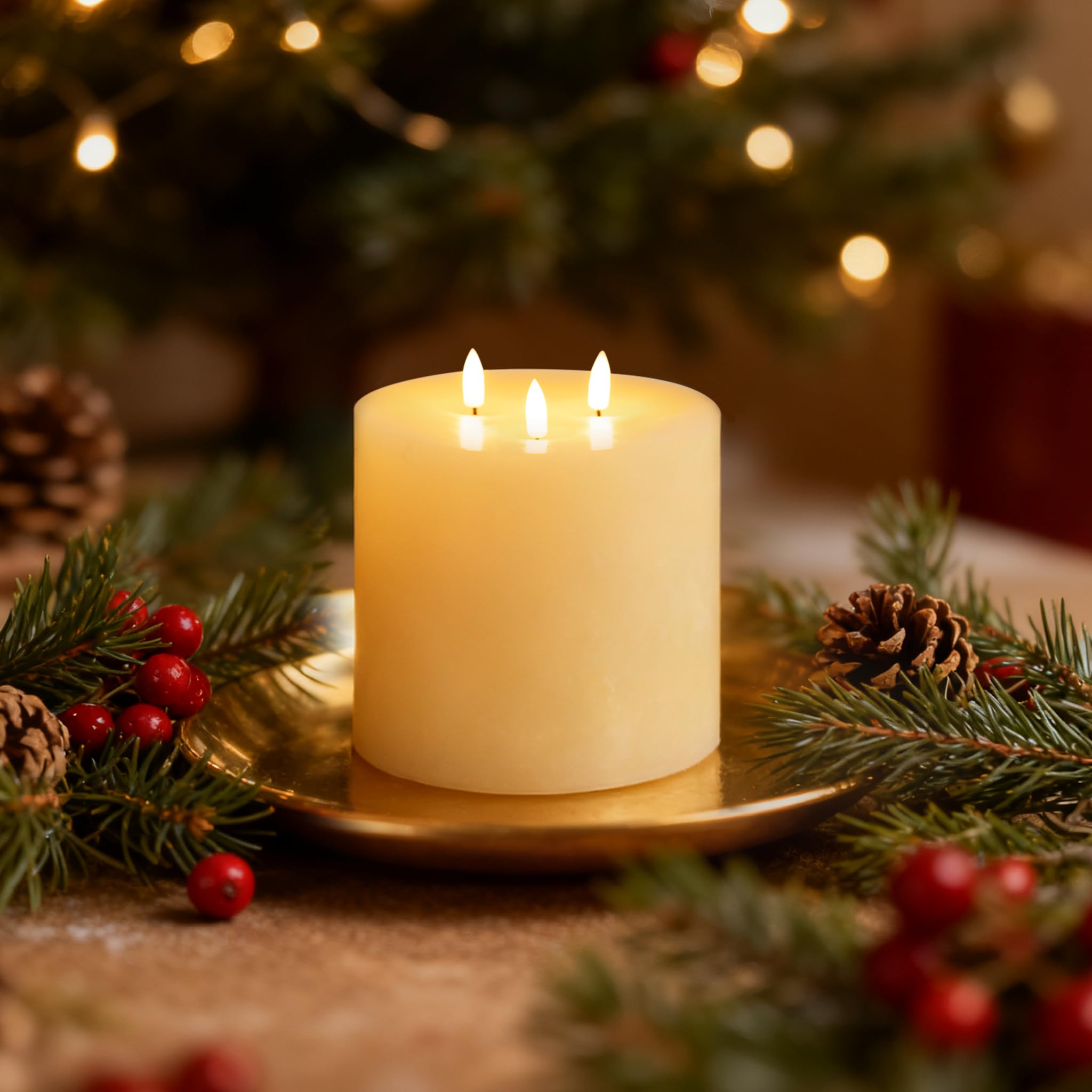 Amagic Velas grandes sin llama de 6 x 6 pulgadas con 3 mechas, velas que funcionan con pilas con control remoto y temporizadores, velas LED de 6 pulgadas de diámetro, cera real, marfil