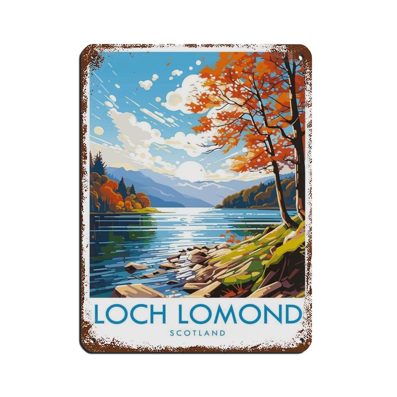 Loch Lomond Travel, Scotland Travel Decor Tin Sign Vintage Metal Pub Club Cafe Bar Home Wall Art Decoration Poster Retro 12x16inch(30x40cm)