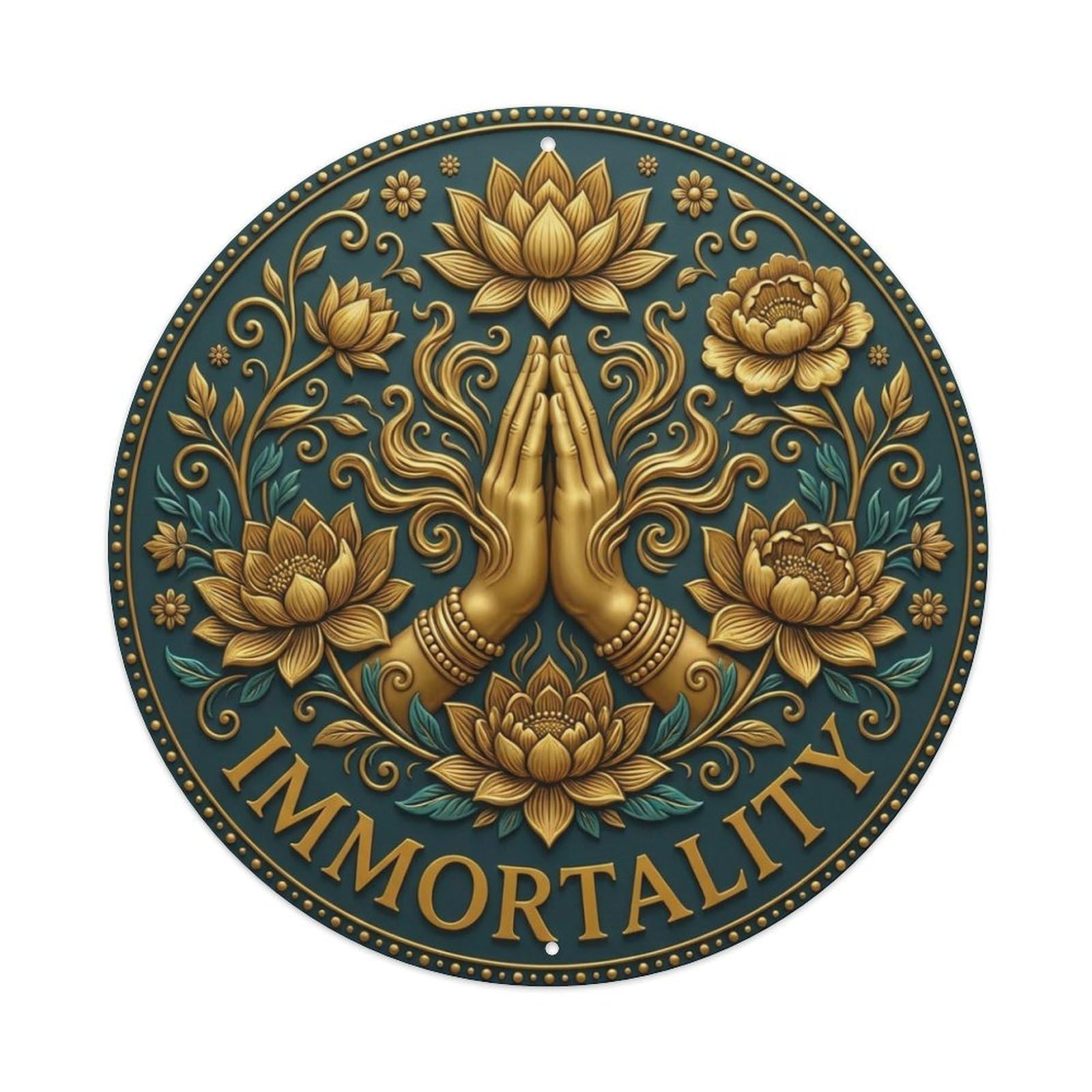 Metal Tin Sign Vintage Namaste Praying Hands Immortality Flower Zen Yoga