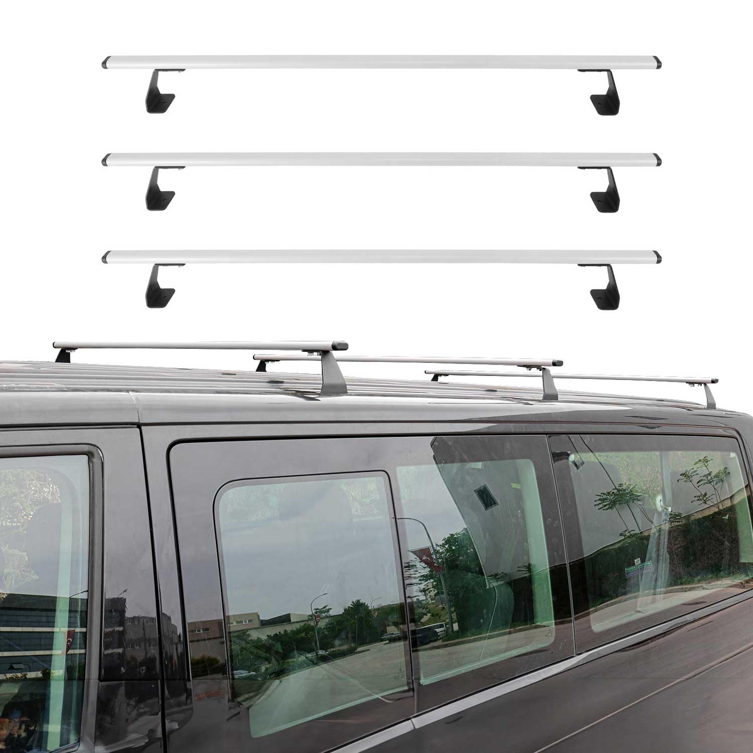 OMAC Heavy Duty Barras de Techo Transversales Compatibles con FIAT Doblo II 2010-2021 – 3 Stangen – Acero Plata