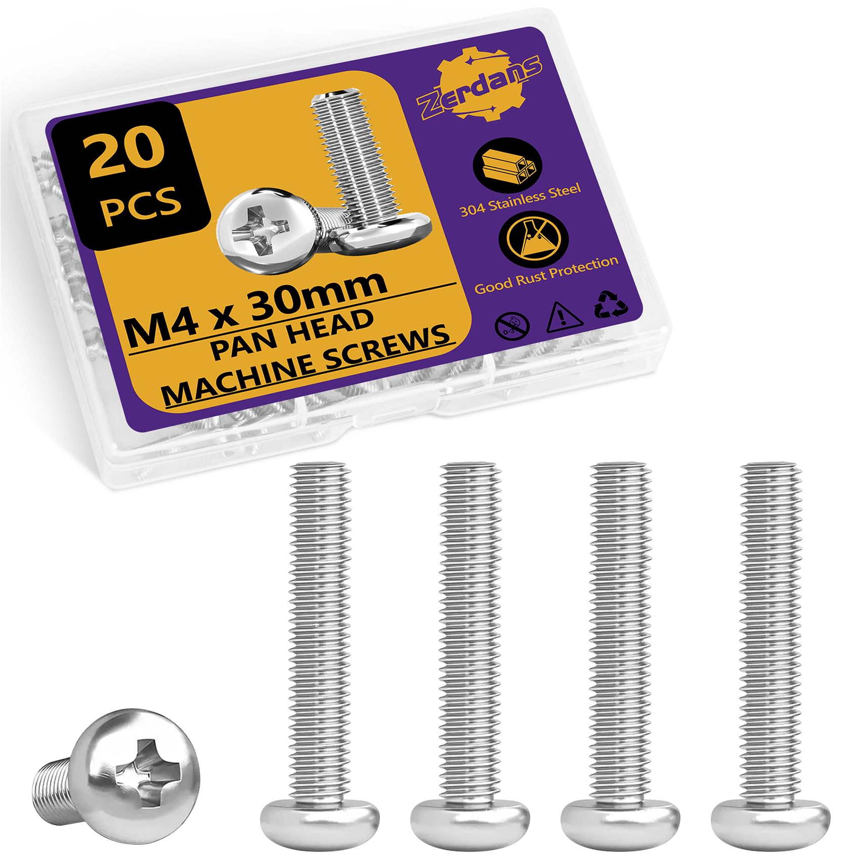 M4 (4mm x 30mm) Machine Screws Pan Phillips Cross Head Machine Screw Fasteners Bolt Set - 20pcs Electrical Long Socket Screws for Light Switch and Plug Sockets, Wall Plate