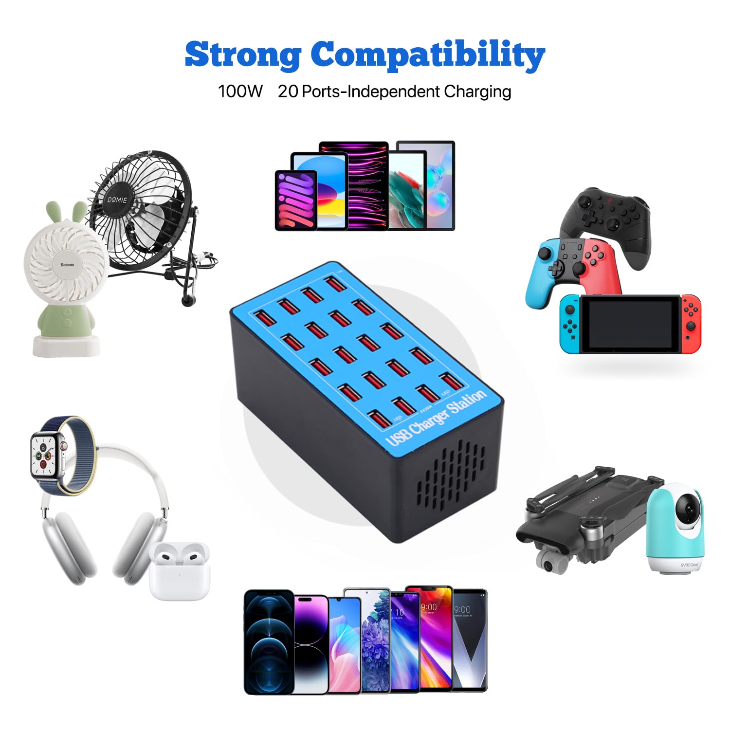 Stazione Di Ricarica USB Docooler A 20 Porte | 100W | 5V 20A | Caricabatterie Intelligente