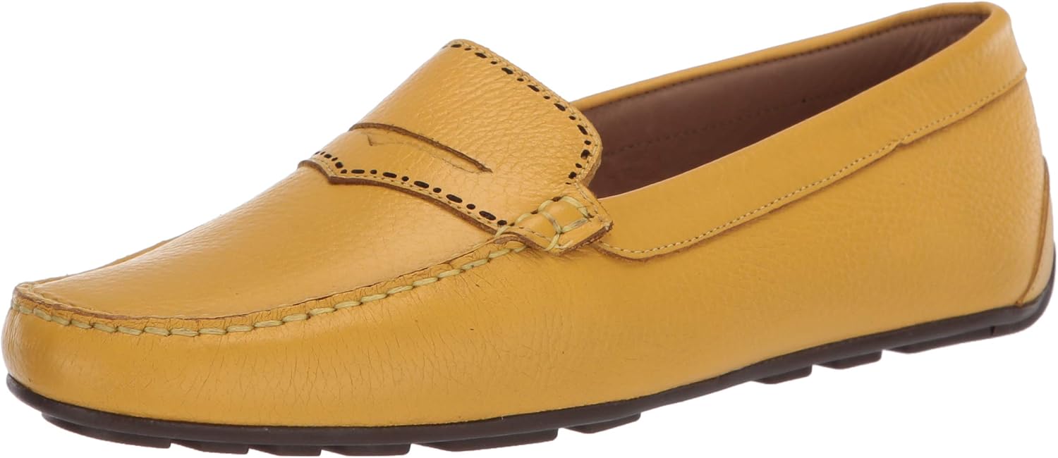 Driver Club USA Women's Leather Made in Brazil Perforated Penny Detail Driver Loafer, Yellow Grainy, 5.5 M US