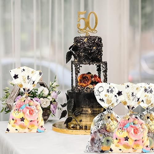 Miniatura 125 de COQOFA 100 bolsas de regalo de estrella rosa de 7 x 12 pulgadas, bolsas de regalo de celofán, bolsas de regalo de fiesta, bolsas de plástico Rosado