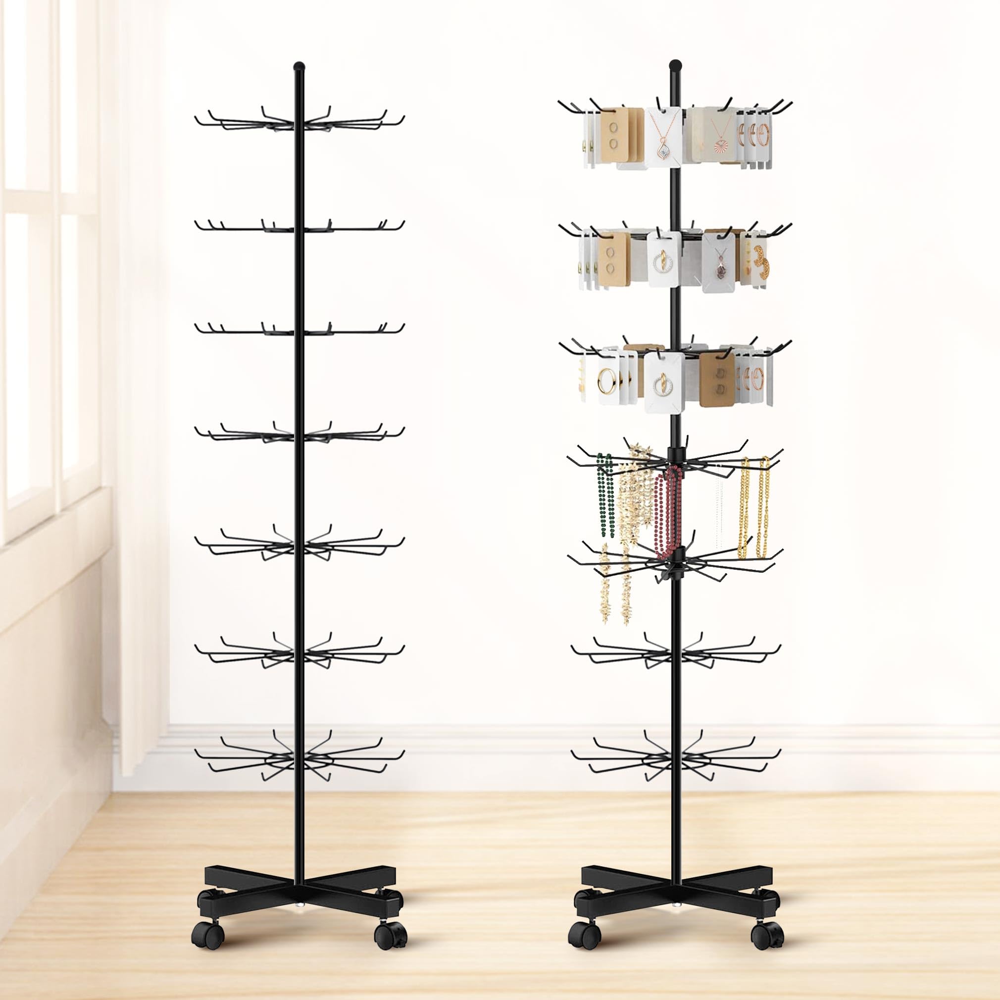 Jewelry Display Stand, 7 Tier Jewelry Rack Display Holder, Movable Necklace Organiser, Rotating Rack for Store Shelves, Adjustable Metal Tree Stand for keychain/Socking/Hat.