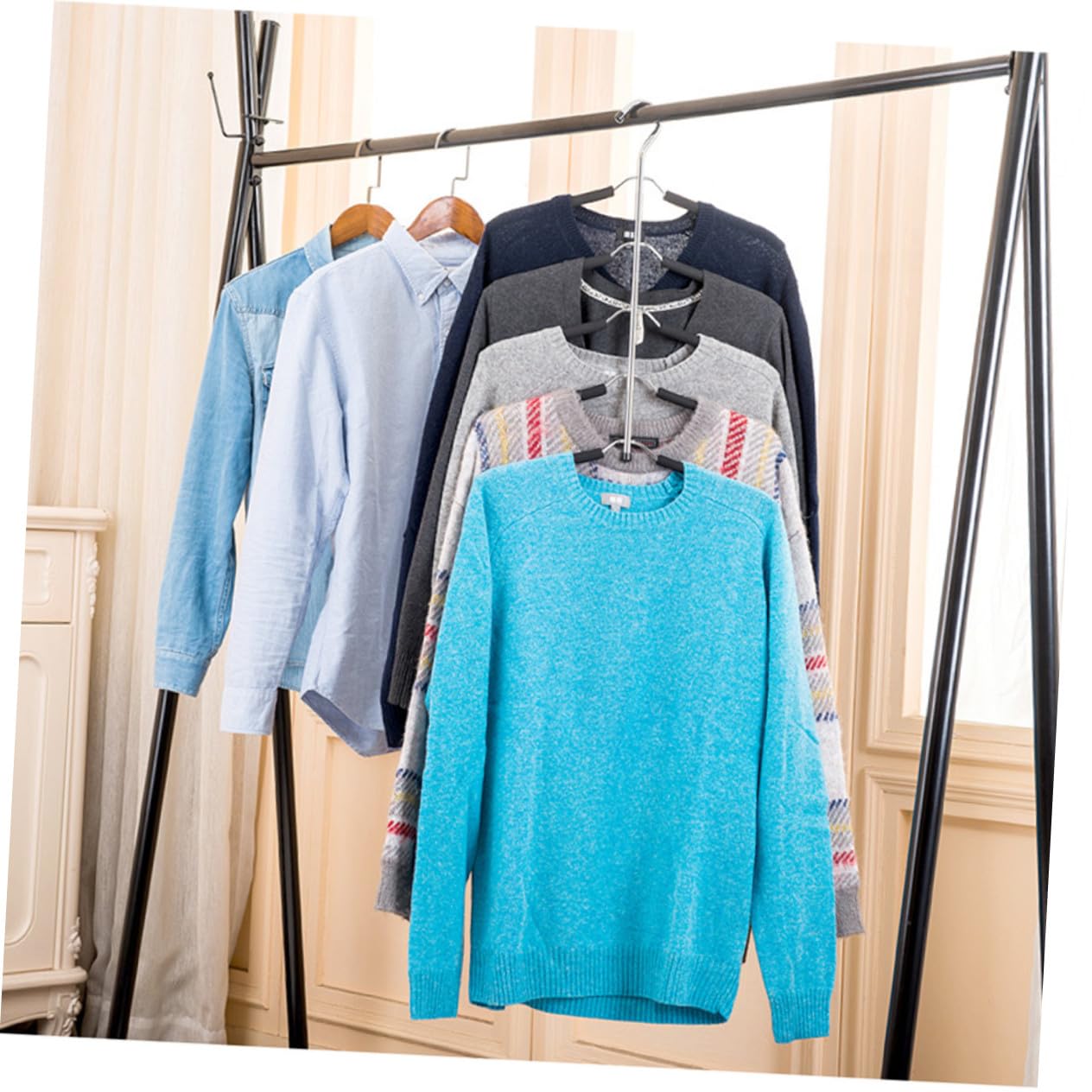 Faltbarer Kleiderbügel mit Lagigem Rutschfestem Eva Platzsparender Garderoben Organizer für Jacken Hemden Hosen und T Shirts für Schrank Reise und Alltag