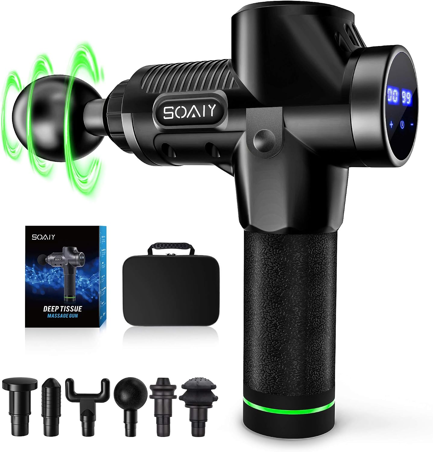 Deep Tissue Muscle Massage Gun, Percussion Massager Gun for Athlete, 30 Speed Option, Therapy and Relax, 6 Massage Head, Quiet, Handheld Rechargeable Drill Massager for Bulk Muscle, Arm, Neck, Back