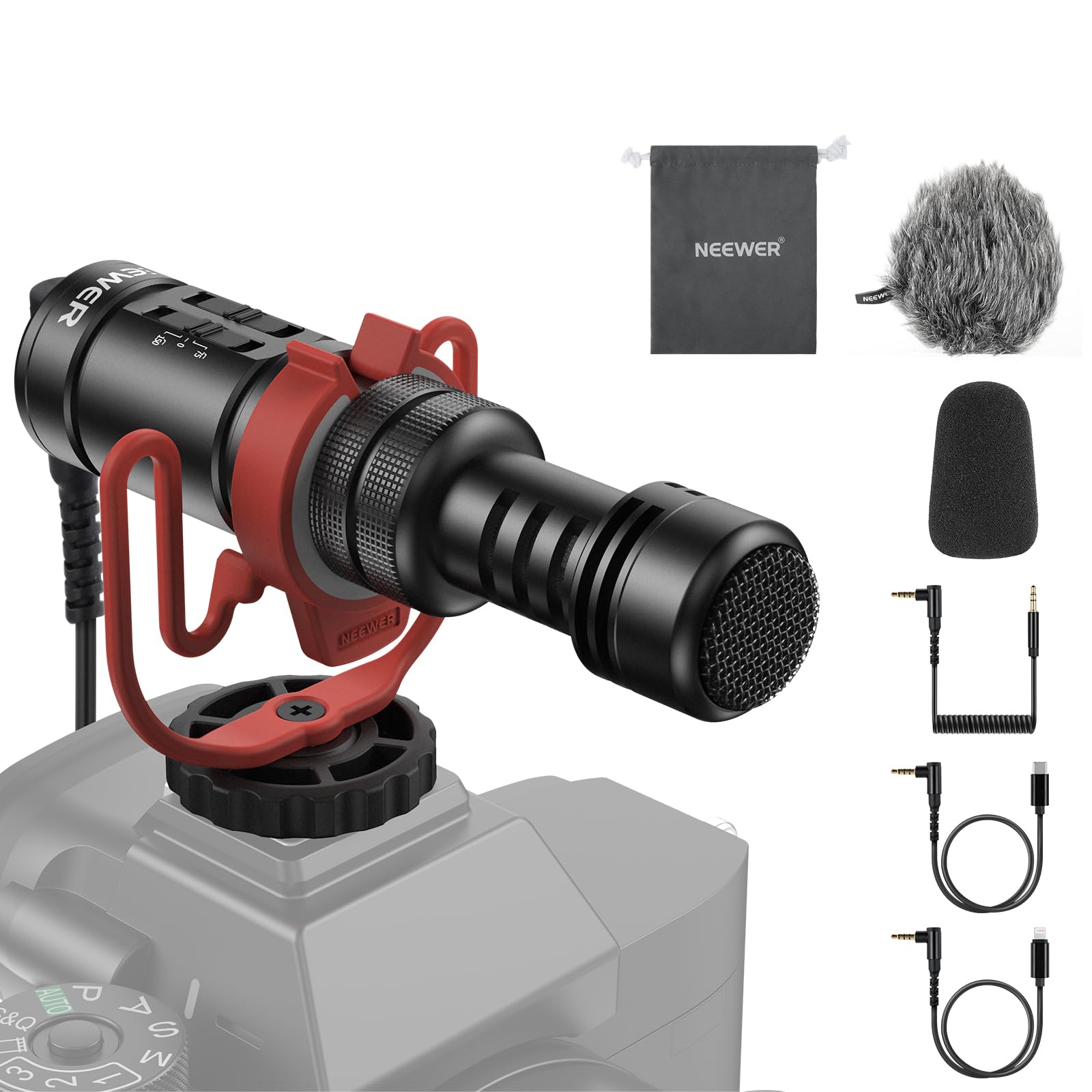 NEEWER Conectar & Usar Micrófono Vlog para Cámara DSLR, Compatible con iPhone Mac Android Teléfono Tableta Portátil PC, 20-20 KHz Mini Mic Supercardioide con Dos OTG para Grabación Streaming, VM11