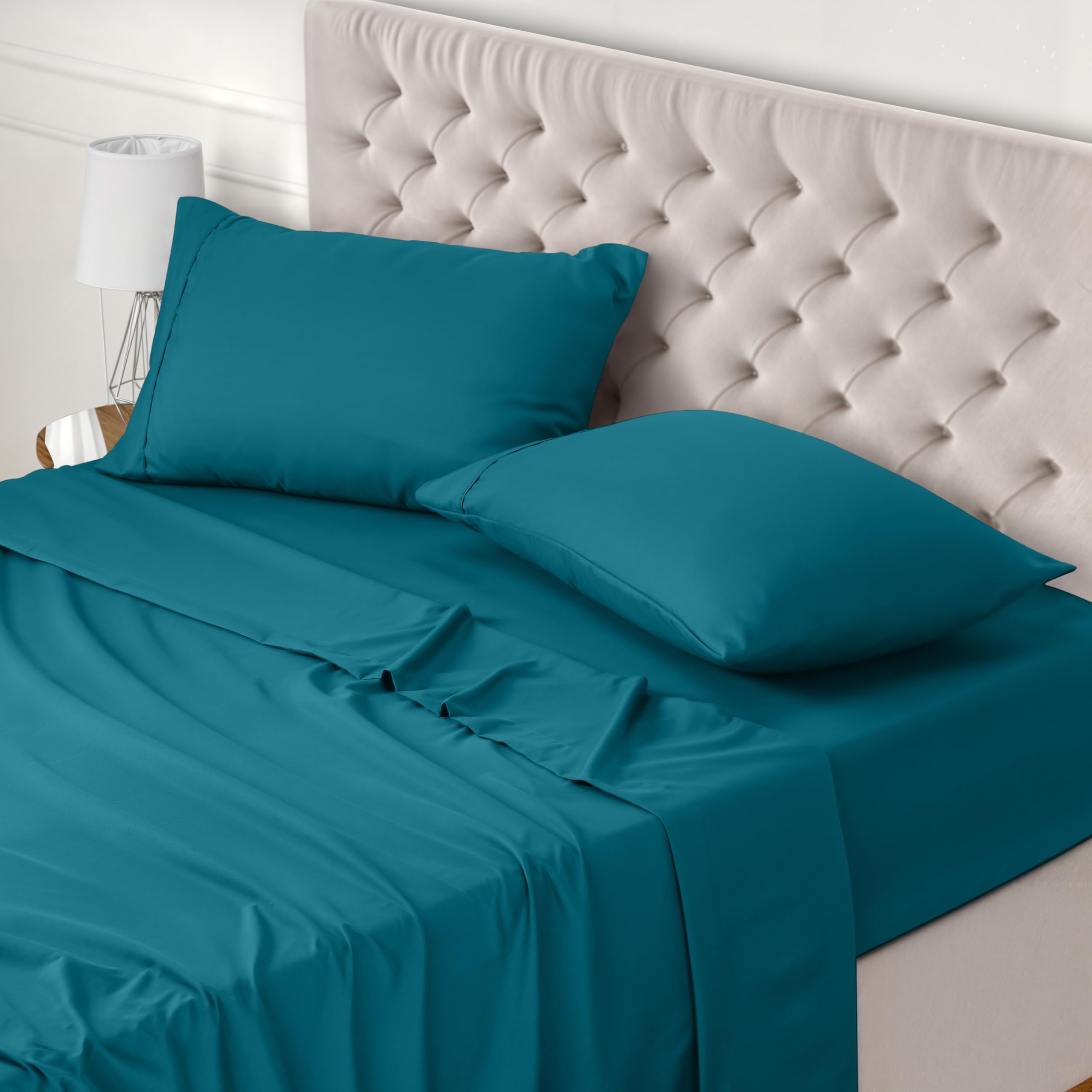 Utopia Bedding - Set Lenzuola Letto Una Piazza e Mezza 4 Pezzi 135x190 cm - Poliestre di Microfibra - Oeko-Tex Certificato - Lenzuolo con Angoli, Lenzuolo Piatto e 2 Federe 50x75, Blu Denim