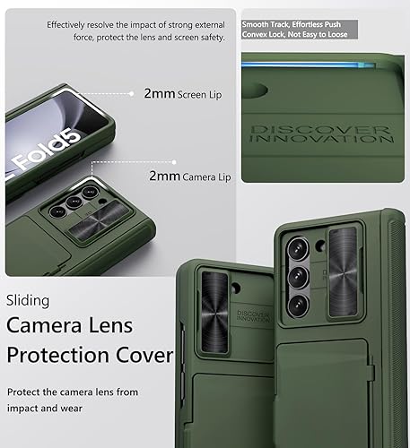 Vista 18 de Vihibii Funda para Galaxy Z Fold 5 con tarjetero y soporte para bolígrafo S, protección de bisagra, cubierta de cámara deslizante y protector