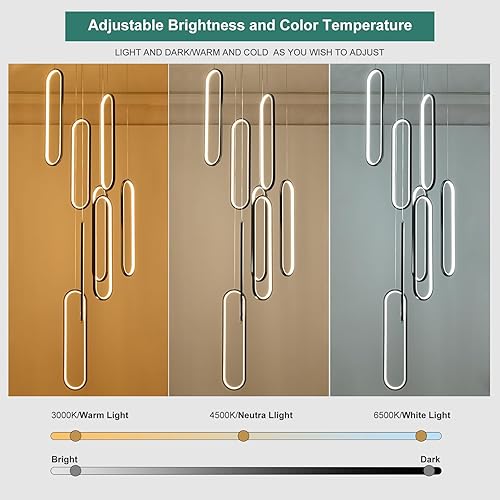 Miniatura 3 de GEADI Iluminación colgante moderna, lámpara LED regulable negra con control remoto, luz colgante de onda lineal, lámpara colgante ajustable para