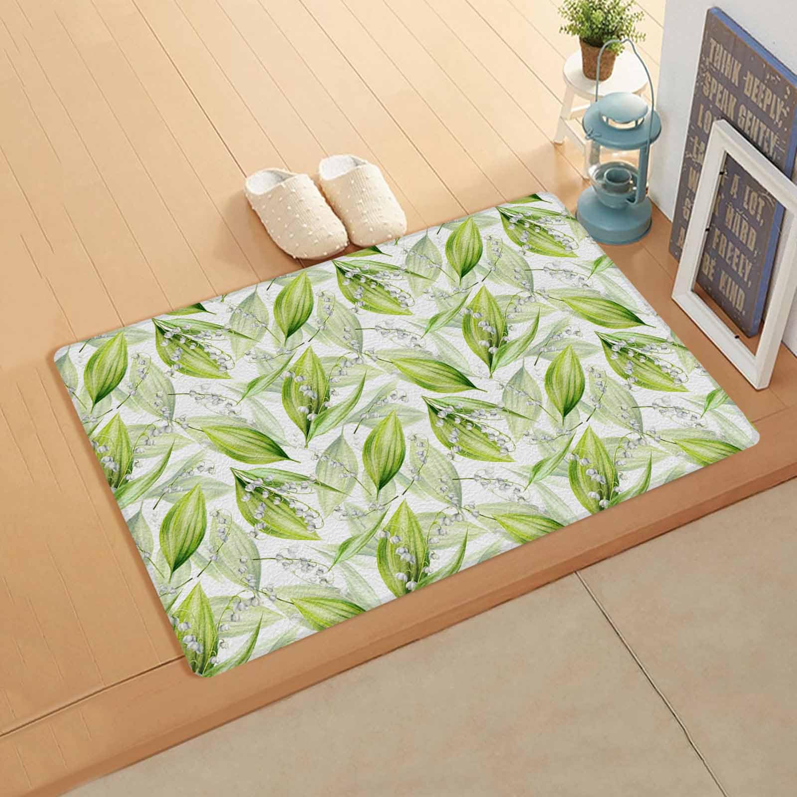 Watercolor Leaves Antifatigue Kitchen Bath Door Mat Cushioned Runner Rug,Washable Welcome Floor Sink Mat,Waterproof & Non-Slip Kitchen Standing Doormat,Tropical Botanical Floral Green White 20