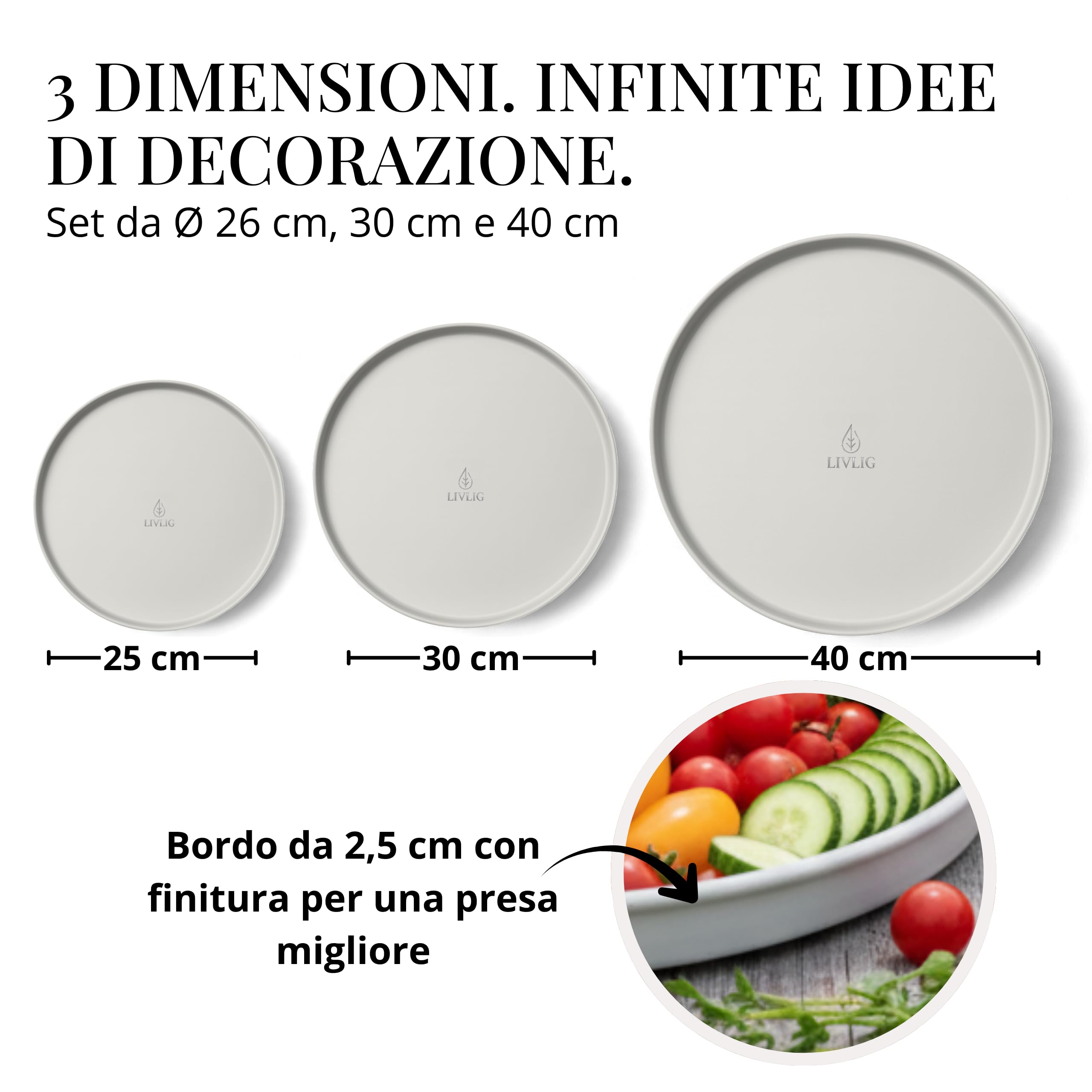 Set di 3 vassoi decorativi rotondi (25 cm, 30 cm, 40 cm), vassoio decorativo per corona dell'Avvento, vassoio per candele e decorazioni tutto l'anno, elegante vassoio rotondo, prodotto in Europa