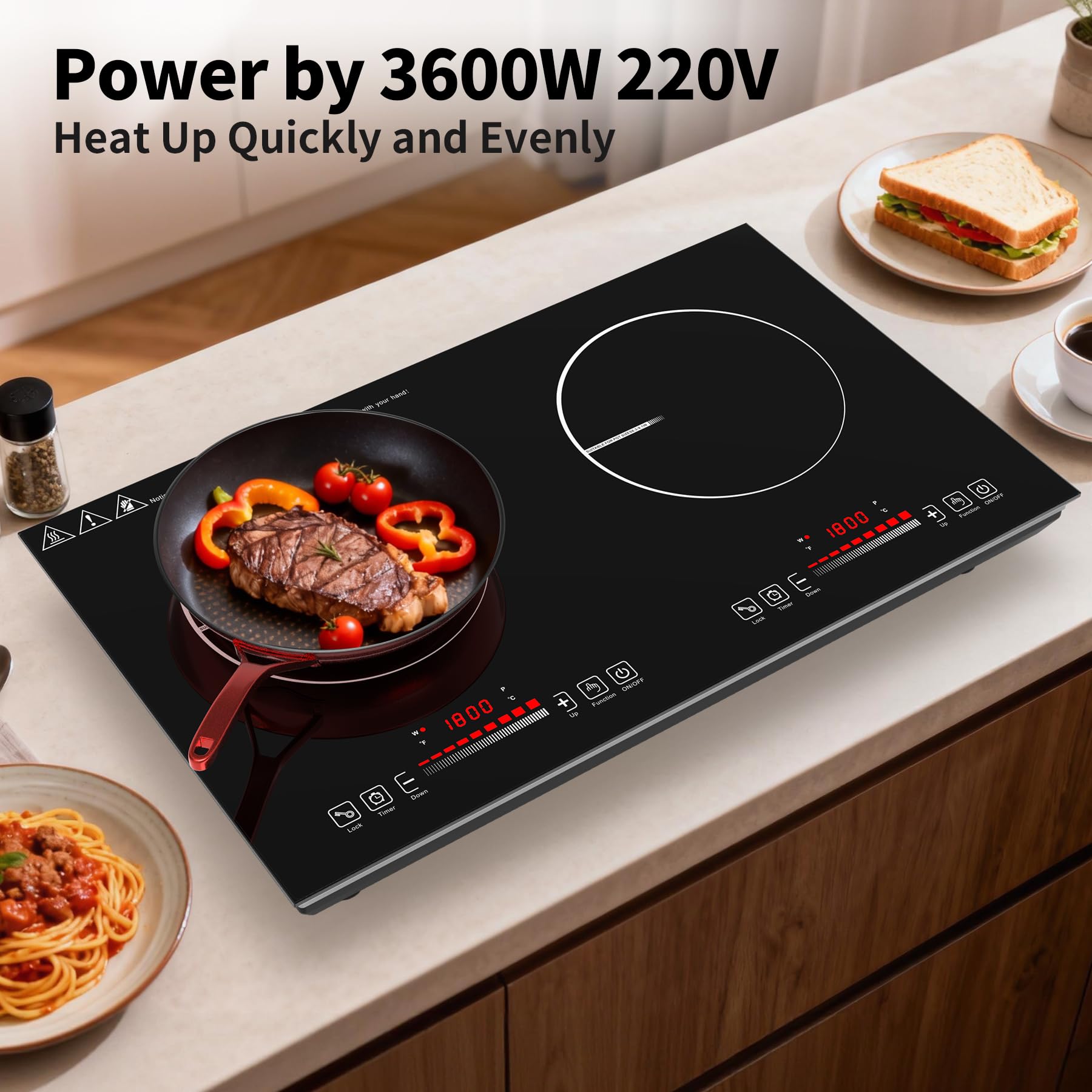 VBGK 2 burner Induction Hob,3600W Electric hob 2 burner with Knob Control,9 Power Levels, Kids Lock & Timer,LED touch control,double induction hob — view 7