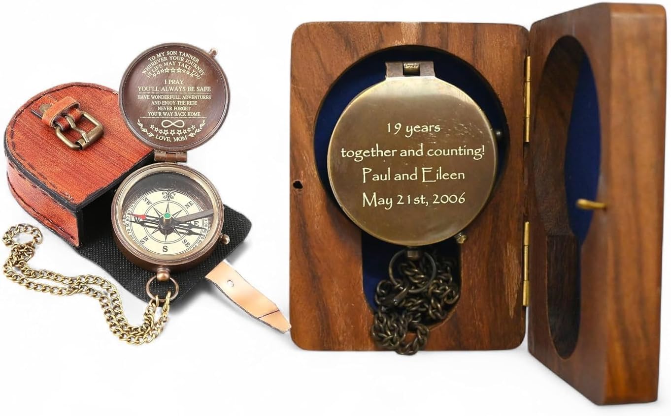 Personalized Compass, Engraved Compass, Custom Handwriting Engraving, Christmas Compasses Gifts Husband and Wife Gift, 19th