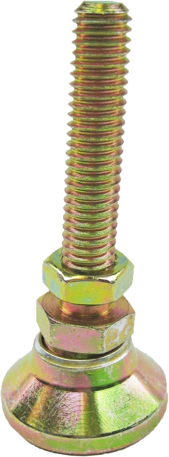 J.W. Winco LEVEL-IT 6T2LIT Series LPST Carbon Steel Threaded Stud Type Leveling Mount, Yellow Zinc Plated Finish, Inch Size, 3/8-16 Thread Size, 2.00 Thread Length, 3750lbs Maximum Load Capacity