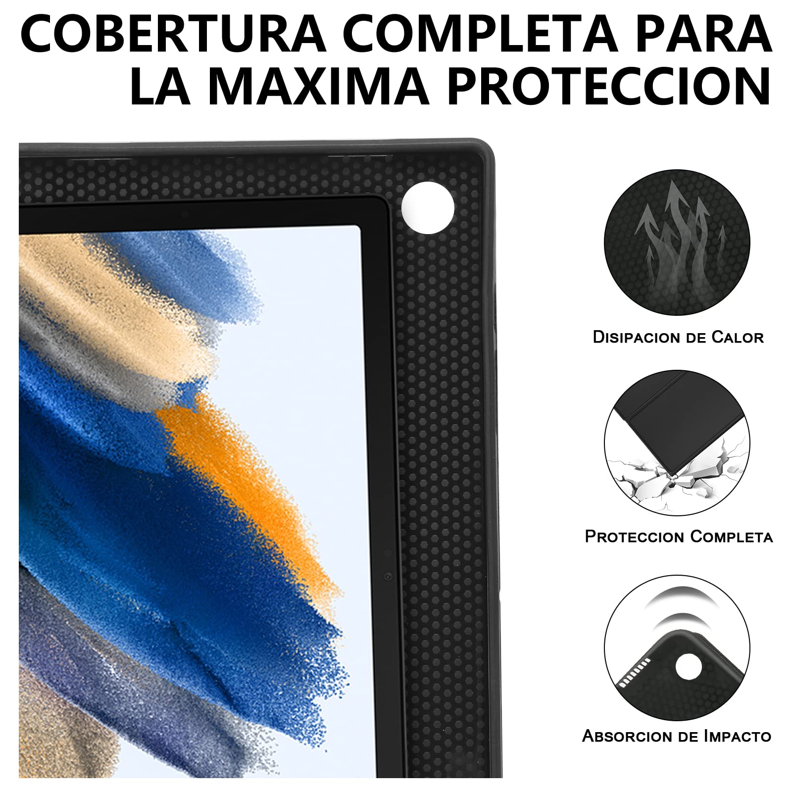 IVEOPPE Funda con Teclado para Samsung Galaxy Tab A8 10.5 2022/2021 (SM-X200/X205/X207), Funda de Cuero Ultra Delgada,Teclado Español Ñ Bluetooth Inalámbrico Magnético Desmontable, Negro