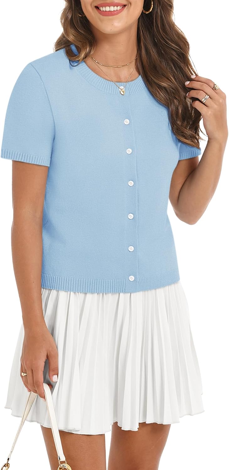 COCCKO Womens Short Sleeve Cardigan Button Up Lightweight Summer Spring Cute Trendy Thin Cropped Knit Cardigans