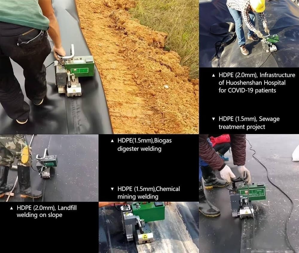 Geomembrane HDPE Welding Machine, Plastic Membrane Hot Wedge Welder 12cm Overlap Tool for Sealing Thick 1.0-3.0mm Digital Control System
