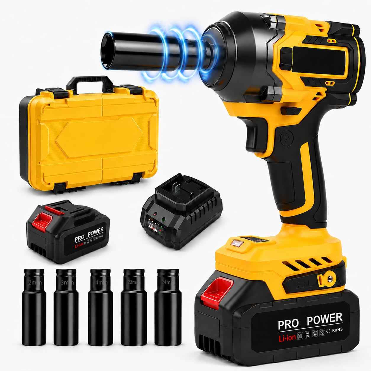 650 N.m Boulonneuse a Choc Electrique 21V, Clé à Chocs Sans Fil Brushless, avec 2x4.0Ah Batteries, 6 Douilles à Chocs 1/2", 5 Vitesses pour Auto et Bricolage