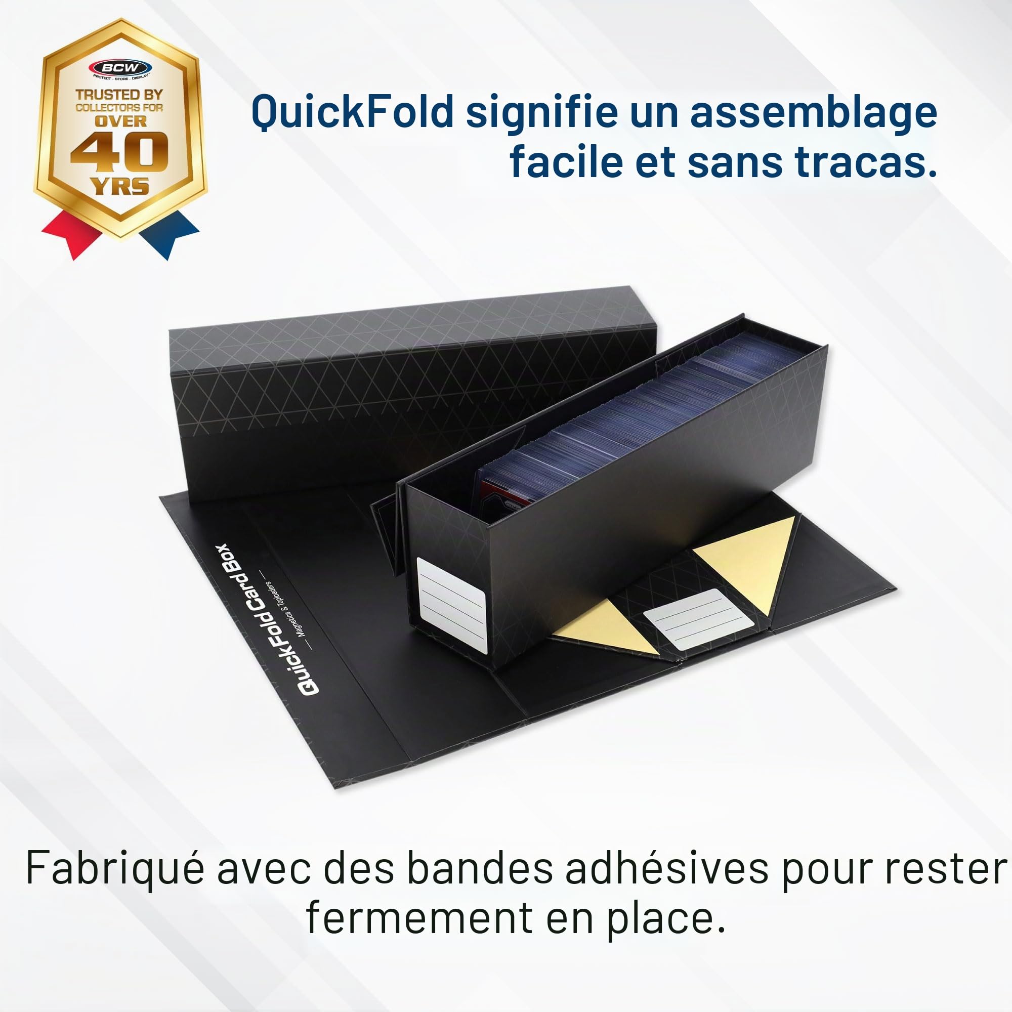 BCW QuickFold Lot de 3 boîtes de rangement pour cartes à fermeture magnétique pouvant contenir 850 à 1 200 cartes chacune – Convient aux chargeurs et aux porte-cartes magnétiques – Facile à assembler