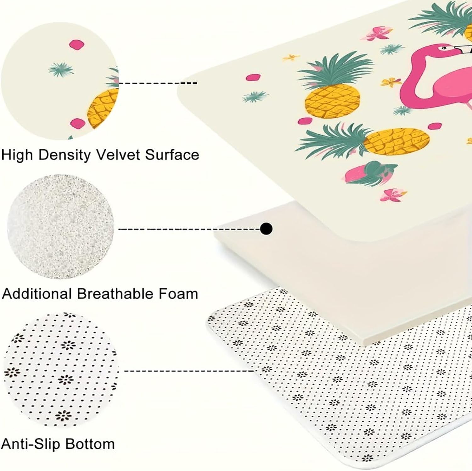 Flamingo and Pineapple Kitchen Mat Kitchen Rug Set | Kitchen Rugs Flannel Velvety Washable breathable Water Absorbent Soft ，kitchen utensils for Kitchen, Floor,Laundry