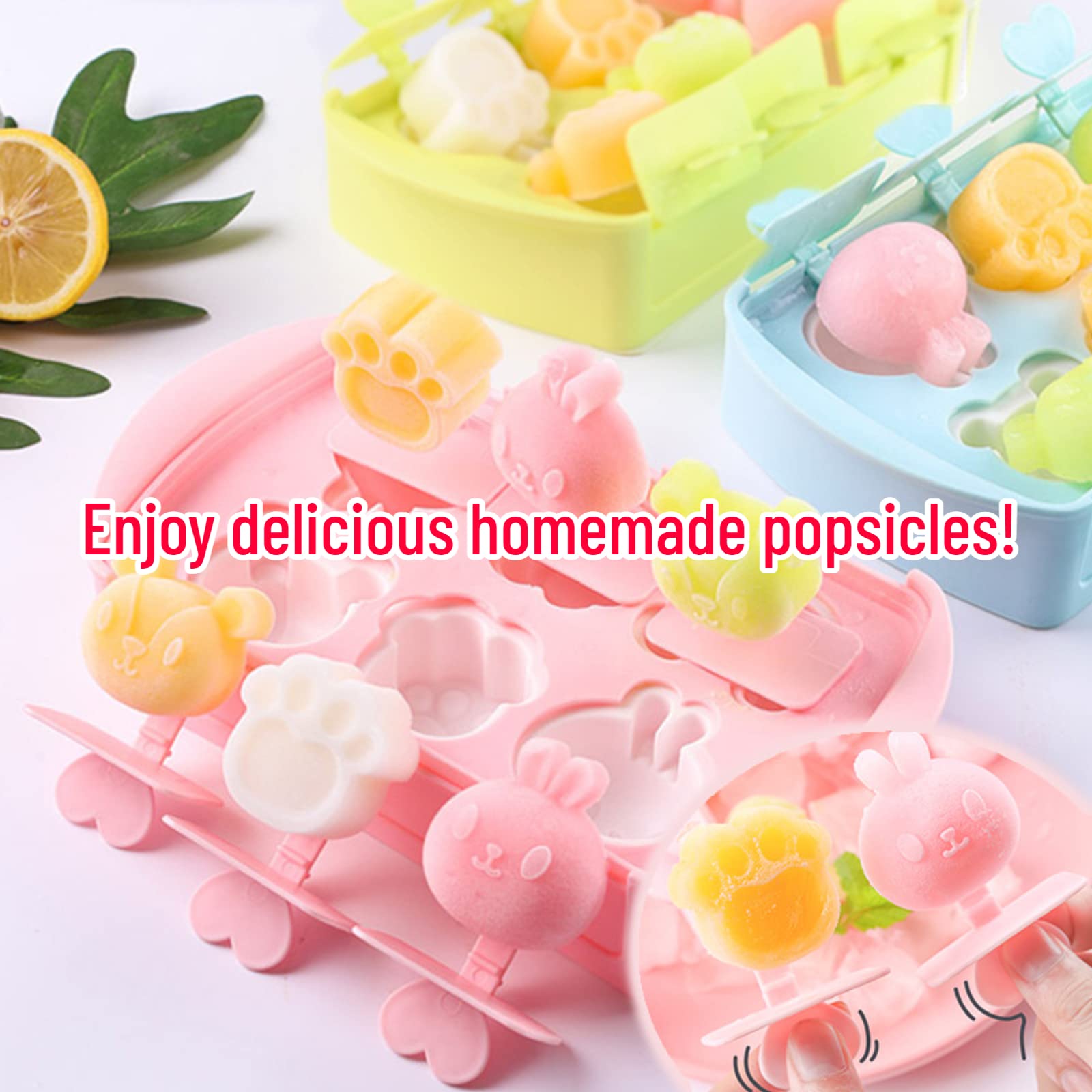 Lot de 6 mini moules à glace réutilisables en silicone sans BPA pour enfants et bébés - Motif animaux mignons - Vert