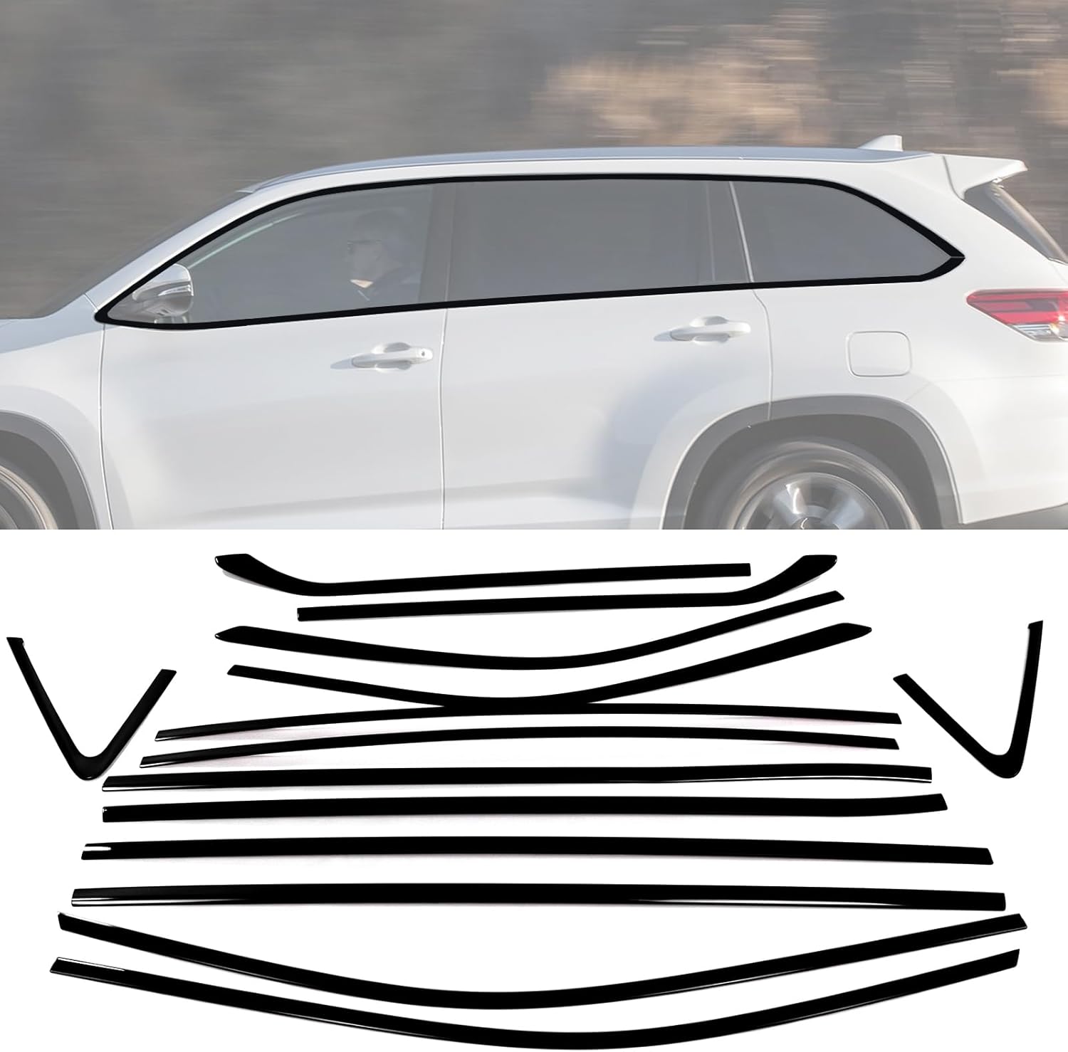 Stainless Steel Window Trim Chrome Delete for Toyota Highlander 2019-2025 Black Window Trim Blackout Kit