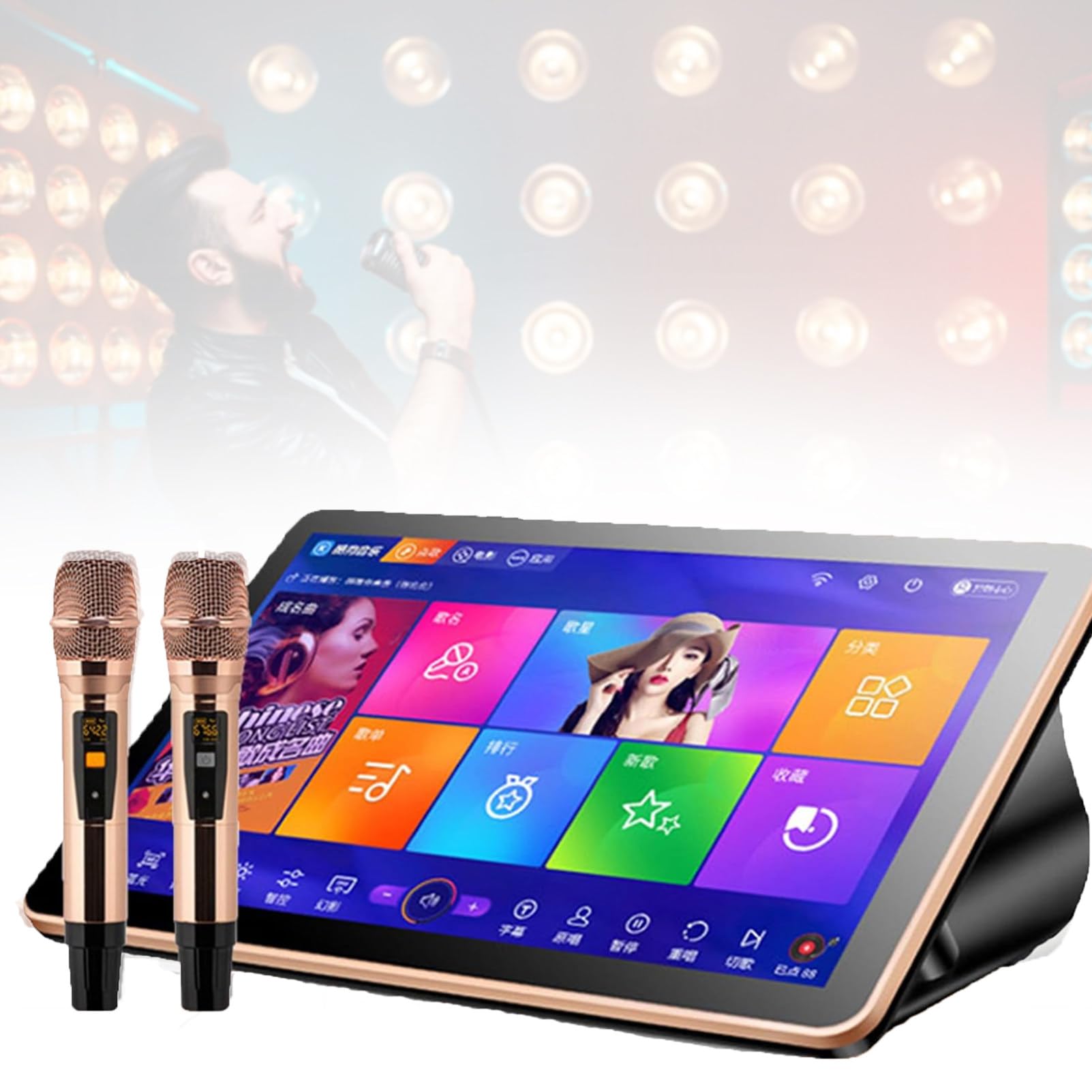 Attrezzatura per Karaoke, Macchina da Tavolo per Cantare, Macchina con Microfono Wireless, Telefono con Schermo E Controllo Tramite App, Disco Rigido Integrato 1TB-Black
