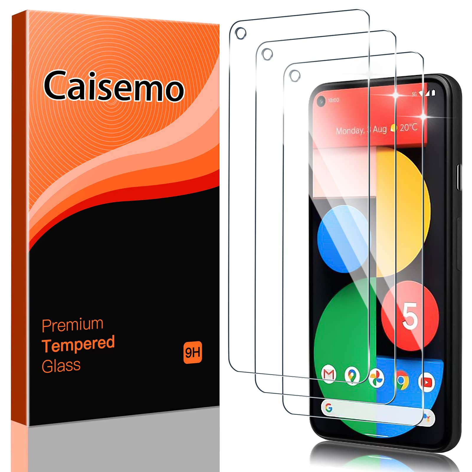 Caisemo3 Pack For Google Pixel 5 6.0'' Tempered Glass Screen Protector,9H Hardness, Anti Scartch,Soft Touch