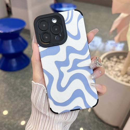 Miniatura 3 de Funda diseñada para iPhone 14 Pro Max, piel sintética suave TPU y bonito arte ondulado pintado para mujeres y niñas, protector delgado a prueba de