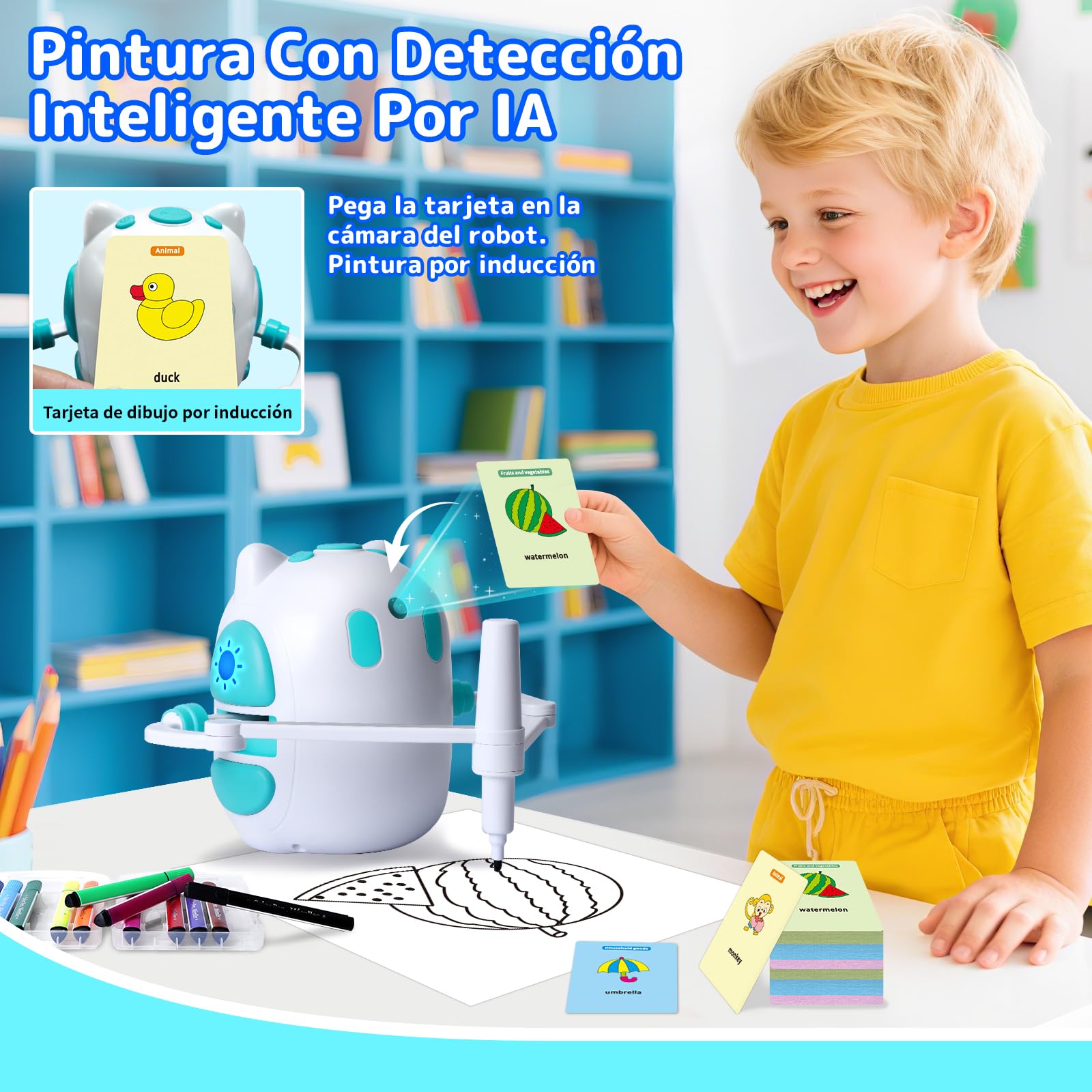 Roboticador de Dibujos para Niños 150 Tarjetas de Aprendizaje con Guía de Voz Montessori Materiales de Dibujo para Niños y Niñas de 3 a 8 años Regalo de Cumpleaños y Navidad (Versión en Inglés)