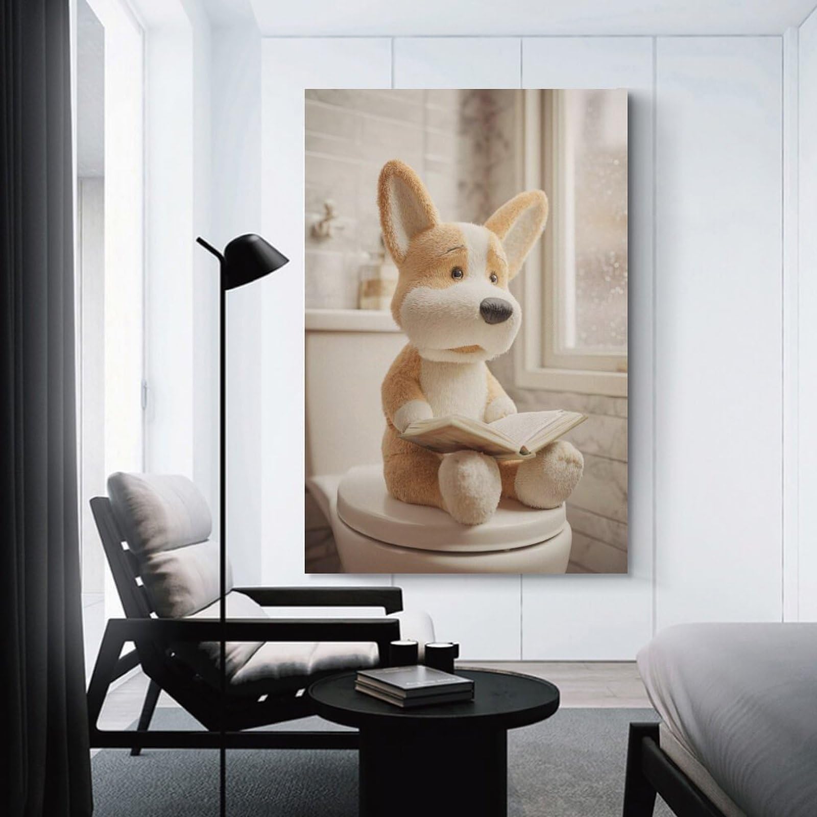 Junmoney Unframe-Style-13 Corgi Reading On Toilet Home Decor Wall Art 12X18inch(30X45cm), For Gallery Wall Layouts In Home Or Office, A Versatile Canvas Print For Layering